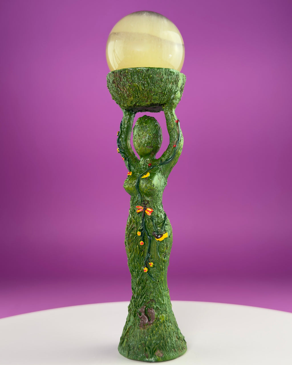 Earth Goddess Sphere Display Stand with LED Timer Tea Light
