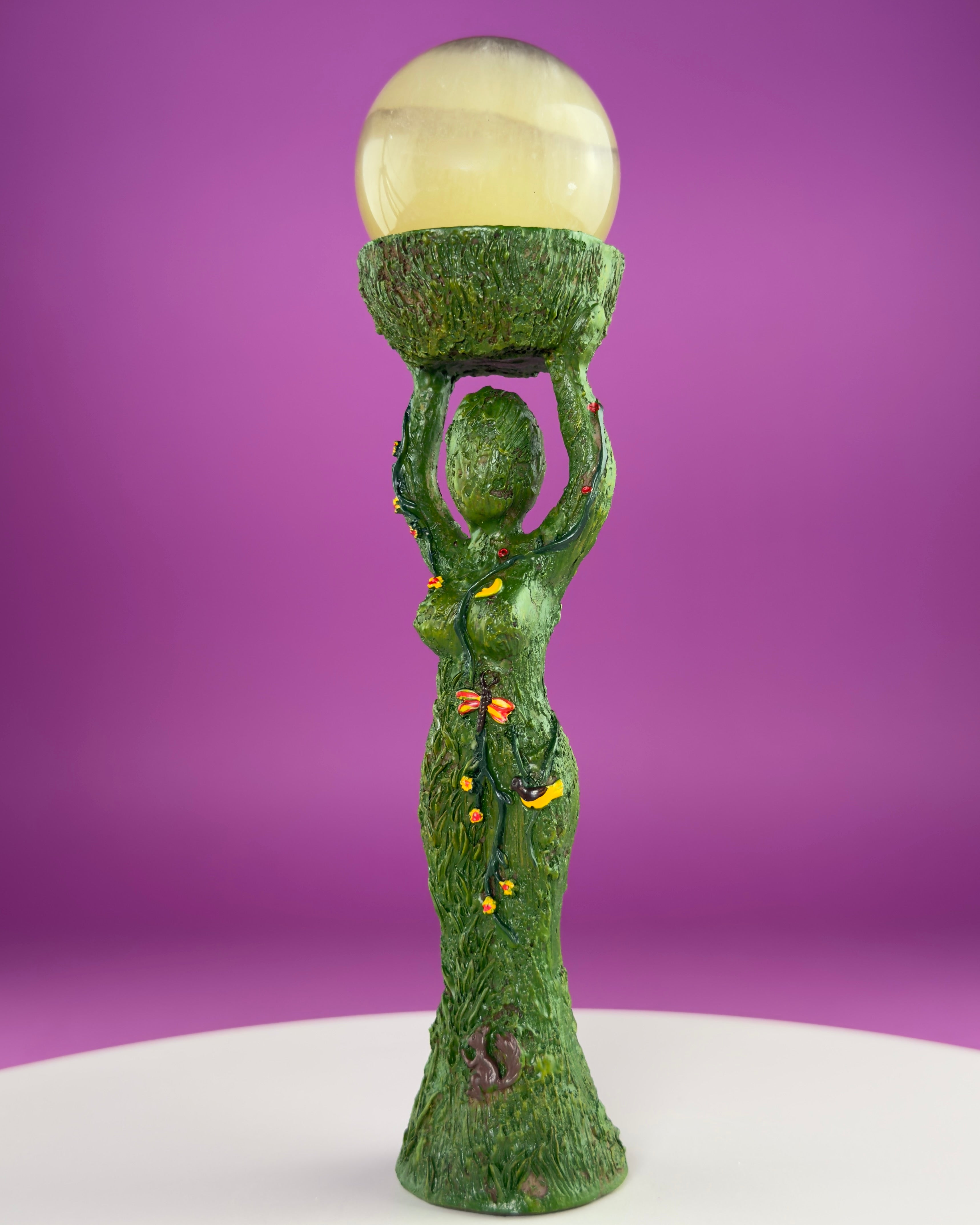 Earth Goddess Sphere Display Stand with LED Timer Tea Light