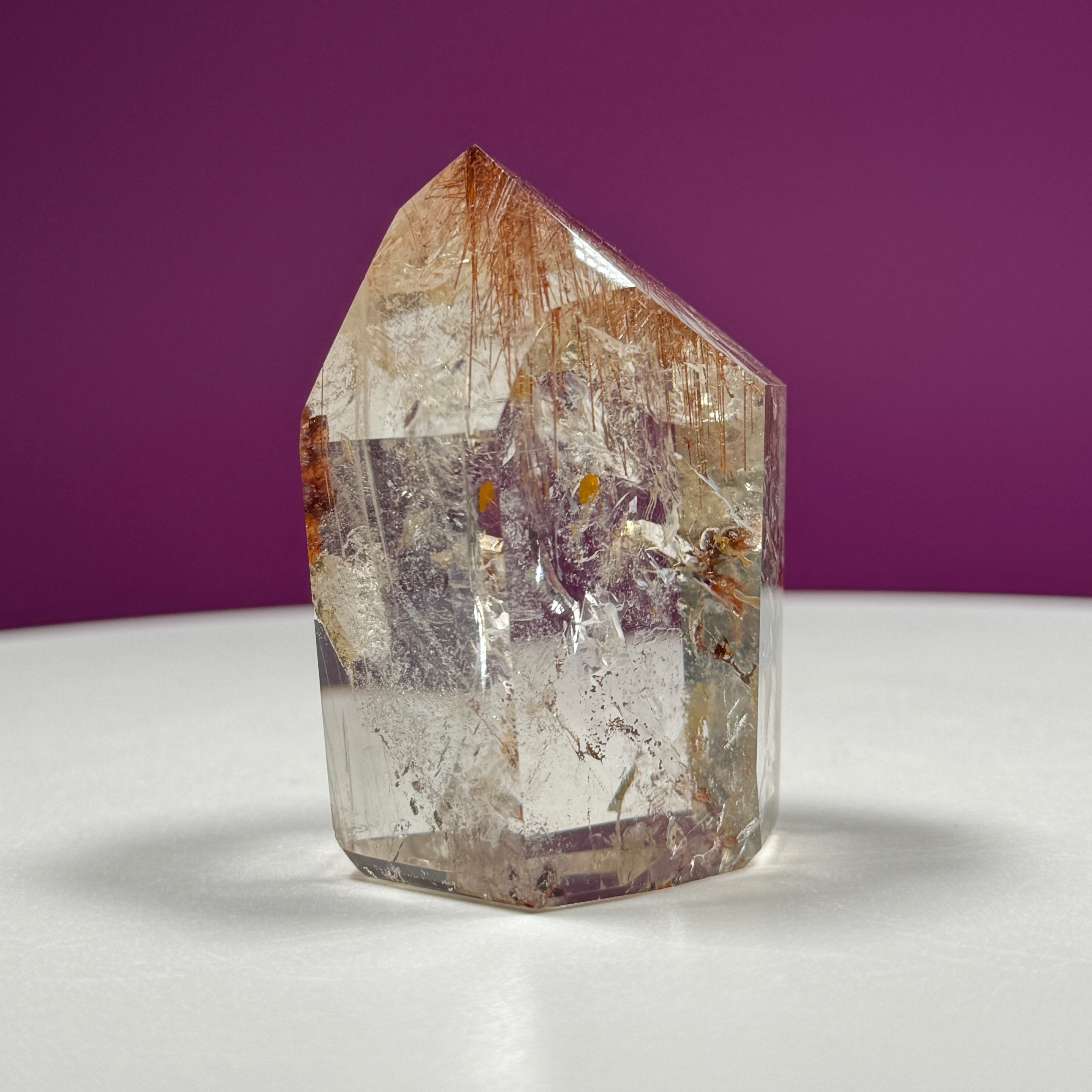 Red Rutile Quartz Point from Brazil with Natural Inclusions