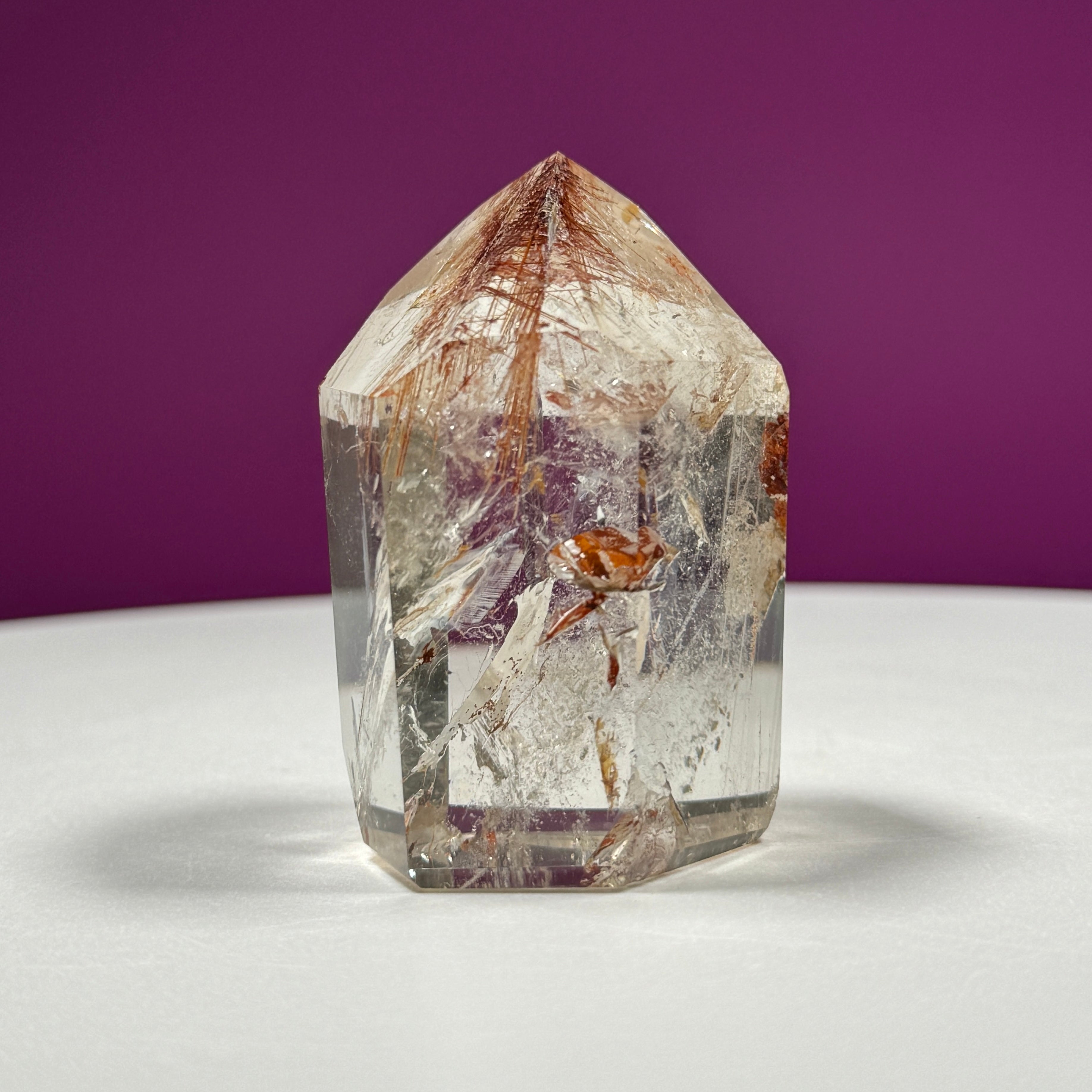Red Rutile Quartz Point from Brazil with Natural Inclusions