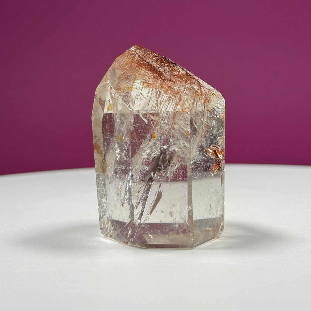 Red Rutile Quartz Point from Brazil with Natural Inclusions