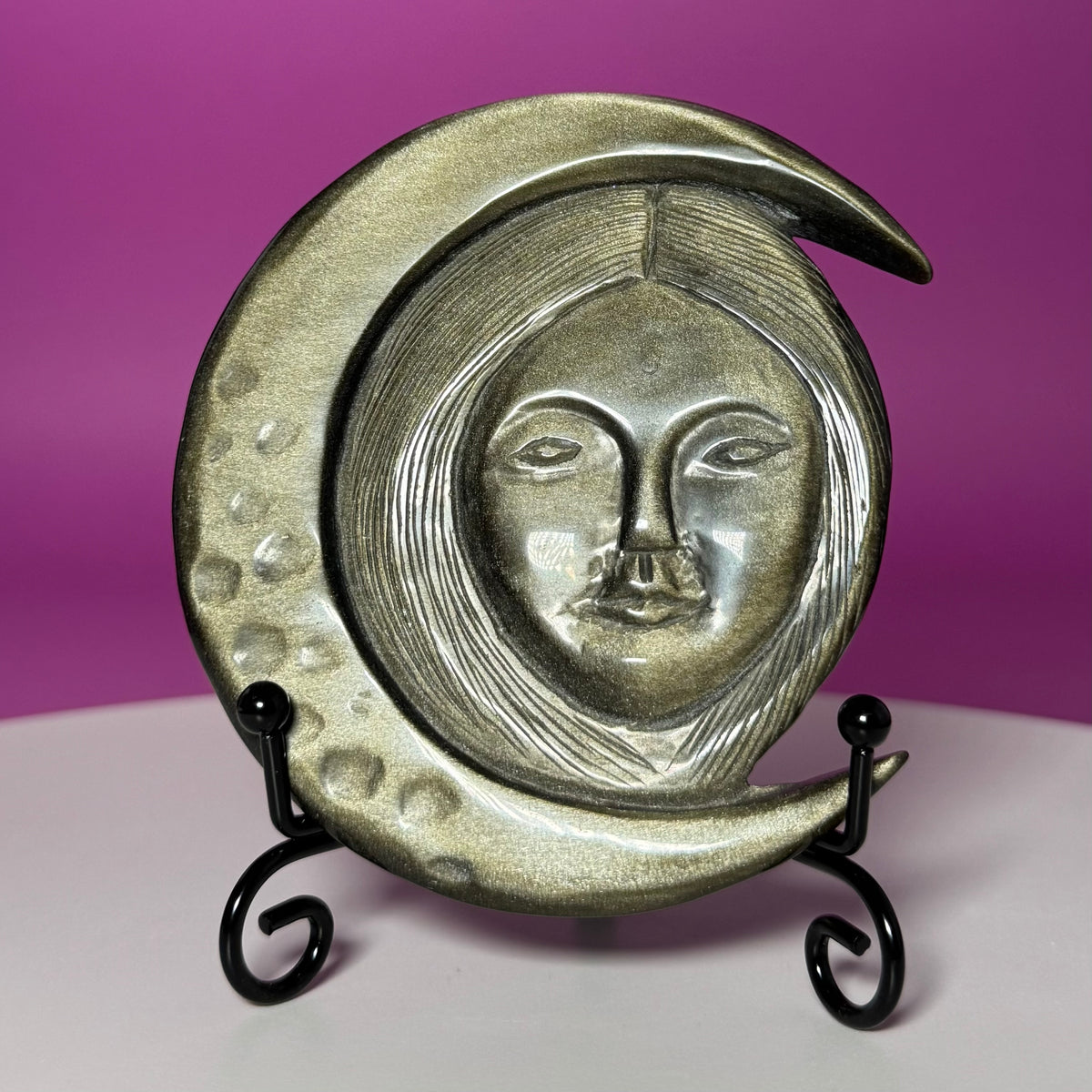 Gold Sheen Obsidian Hecate Moon Goddess Carving with Stand