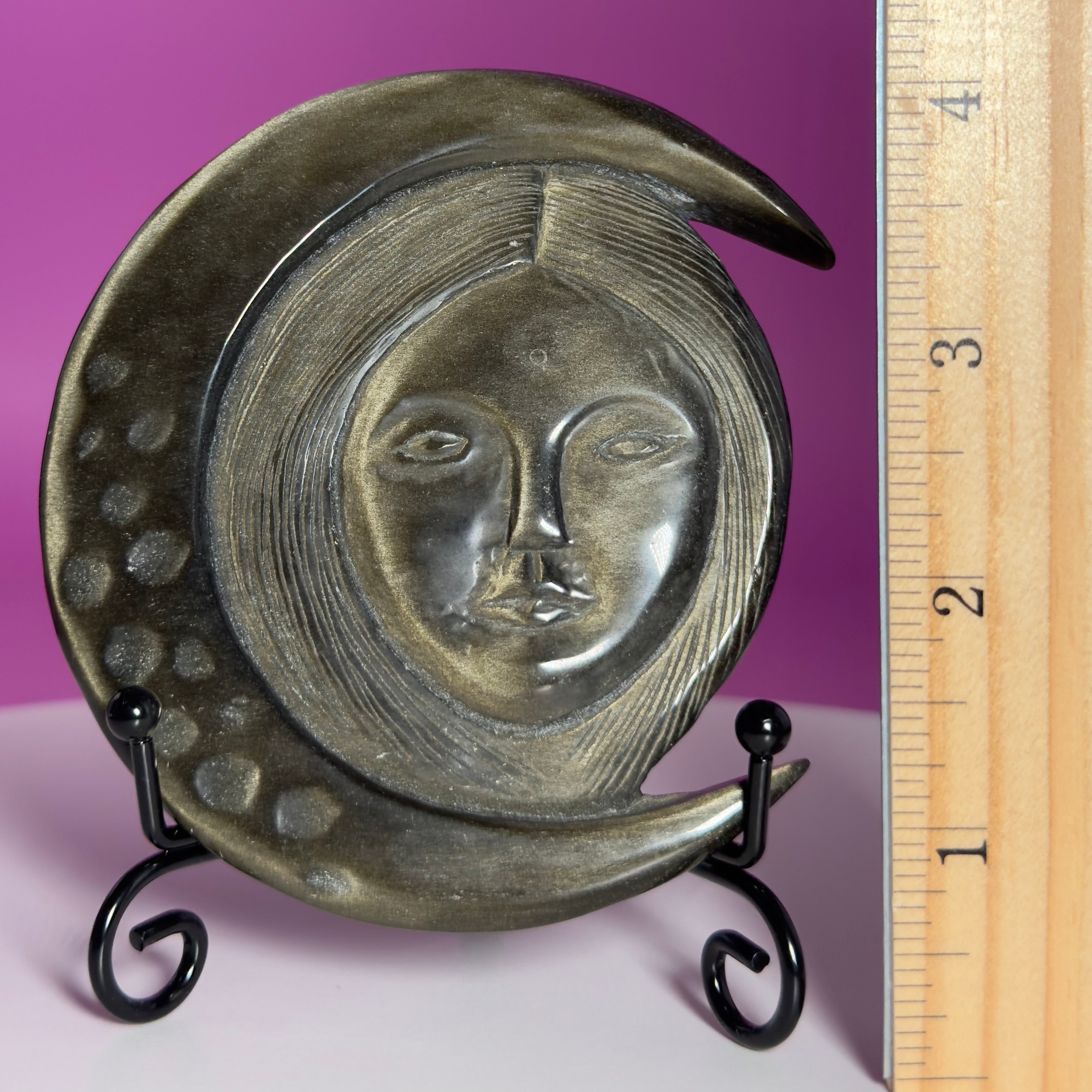 Gold Sheen Obsidian Hecate Moon Goddess Carving with Stand