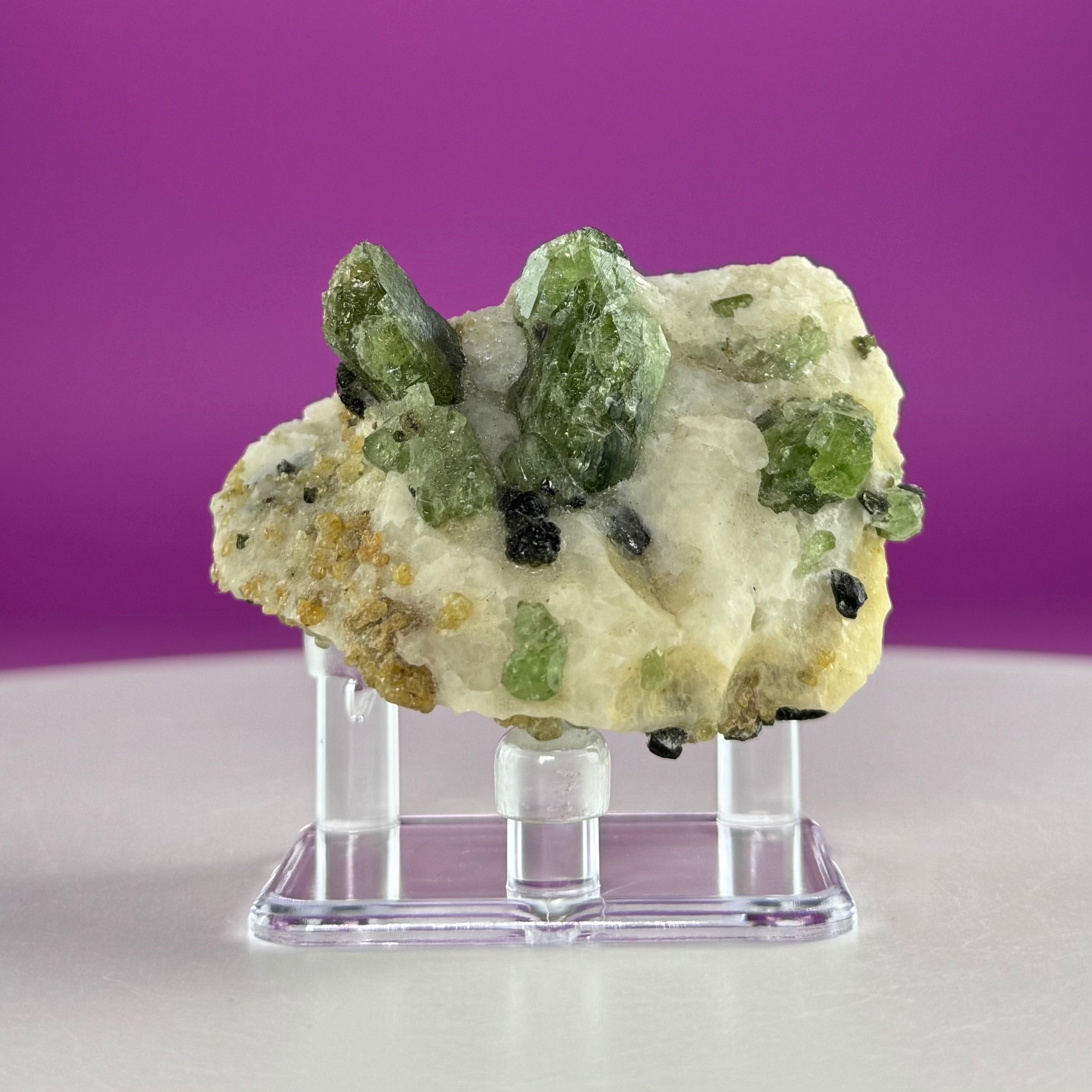 Green Diopside Crystal Specimen with Acrylic Display Stand