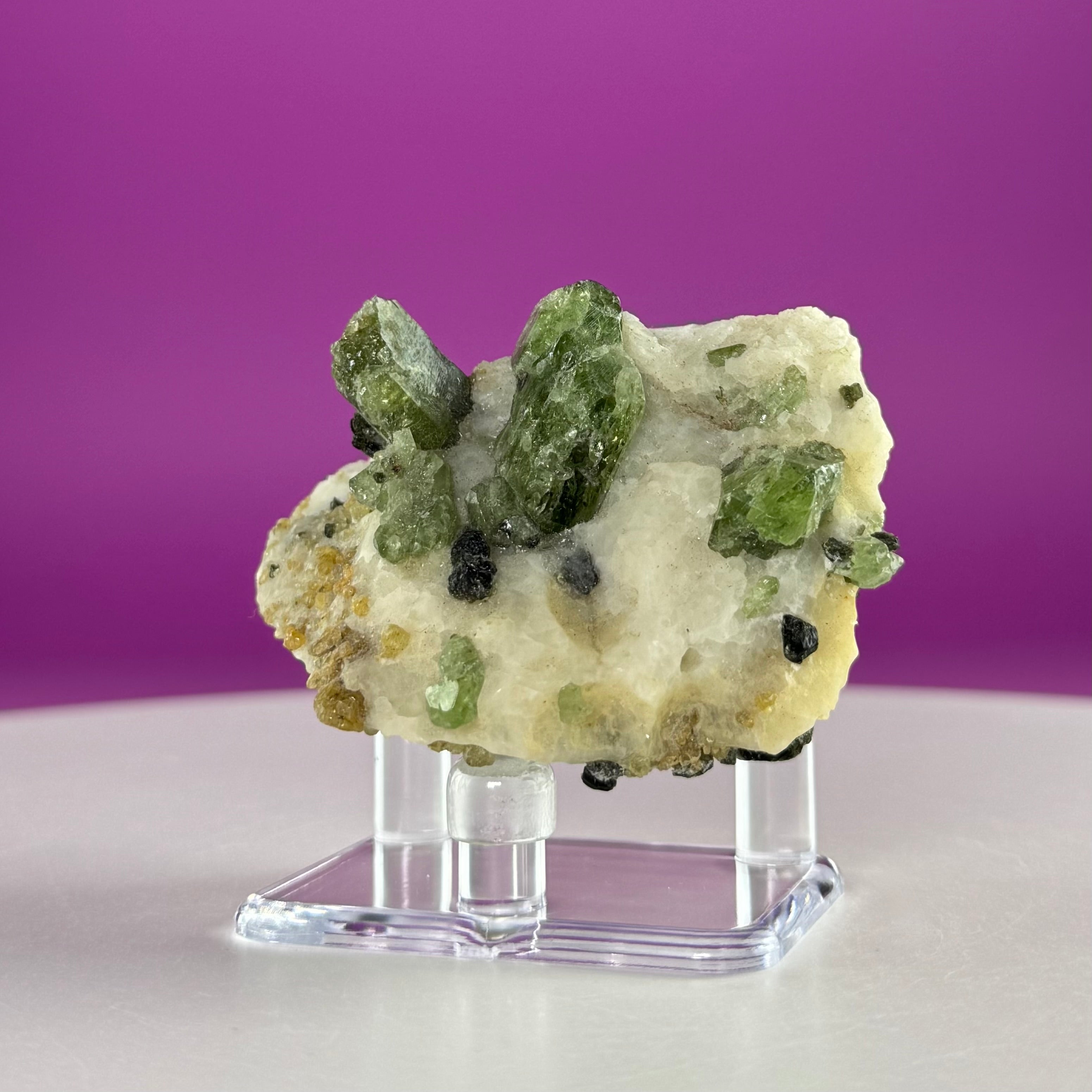 Green Diopside Crystal Specimen with Acrylic Display Stand