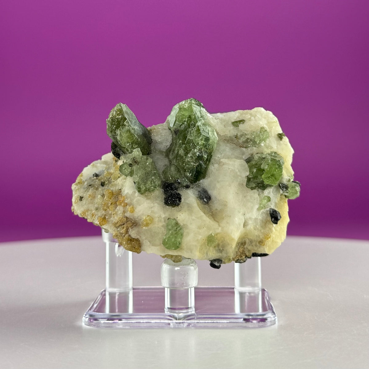 Green Diopside Crystal Specimen with Acrylic Display Stand