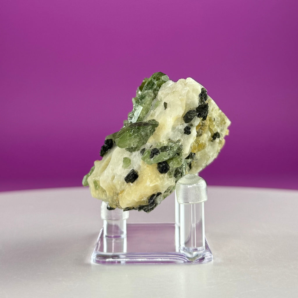 Green Diopside Crystal Specimen with Acrylic Display Stand