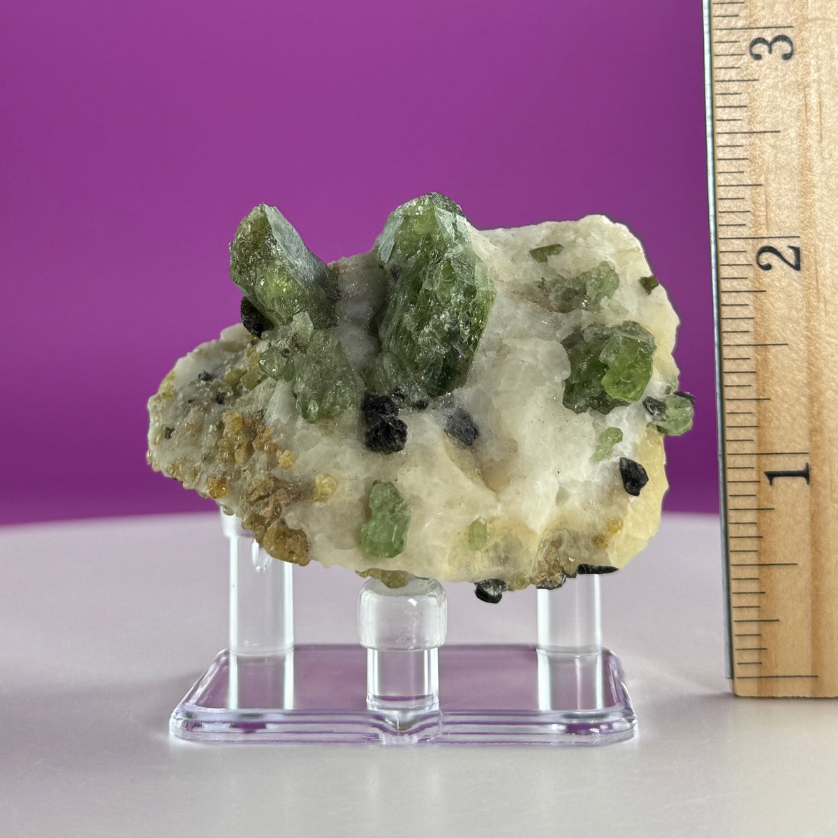 Green Diopside Crystal Specimen with Acrylic Display Stand