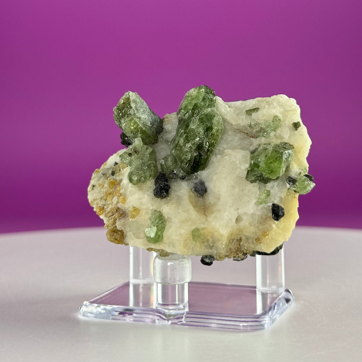 Green Diopside Crystal Specimen with Acrylic Display Stand