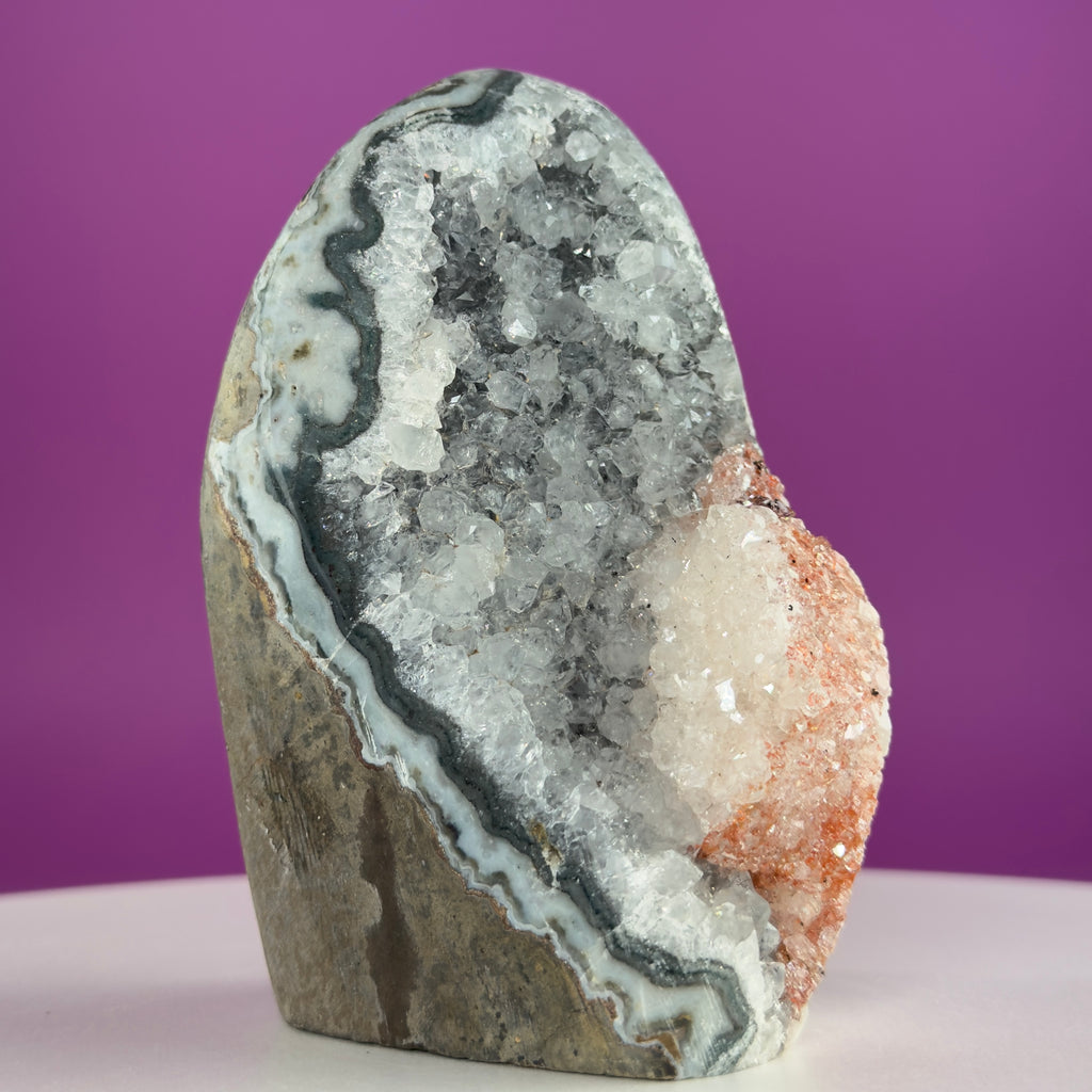 White Amethyst Druzy with Red Calcite from Uruguay – 837g Statement Crystal Specimen
