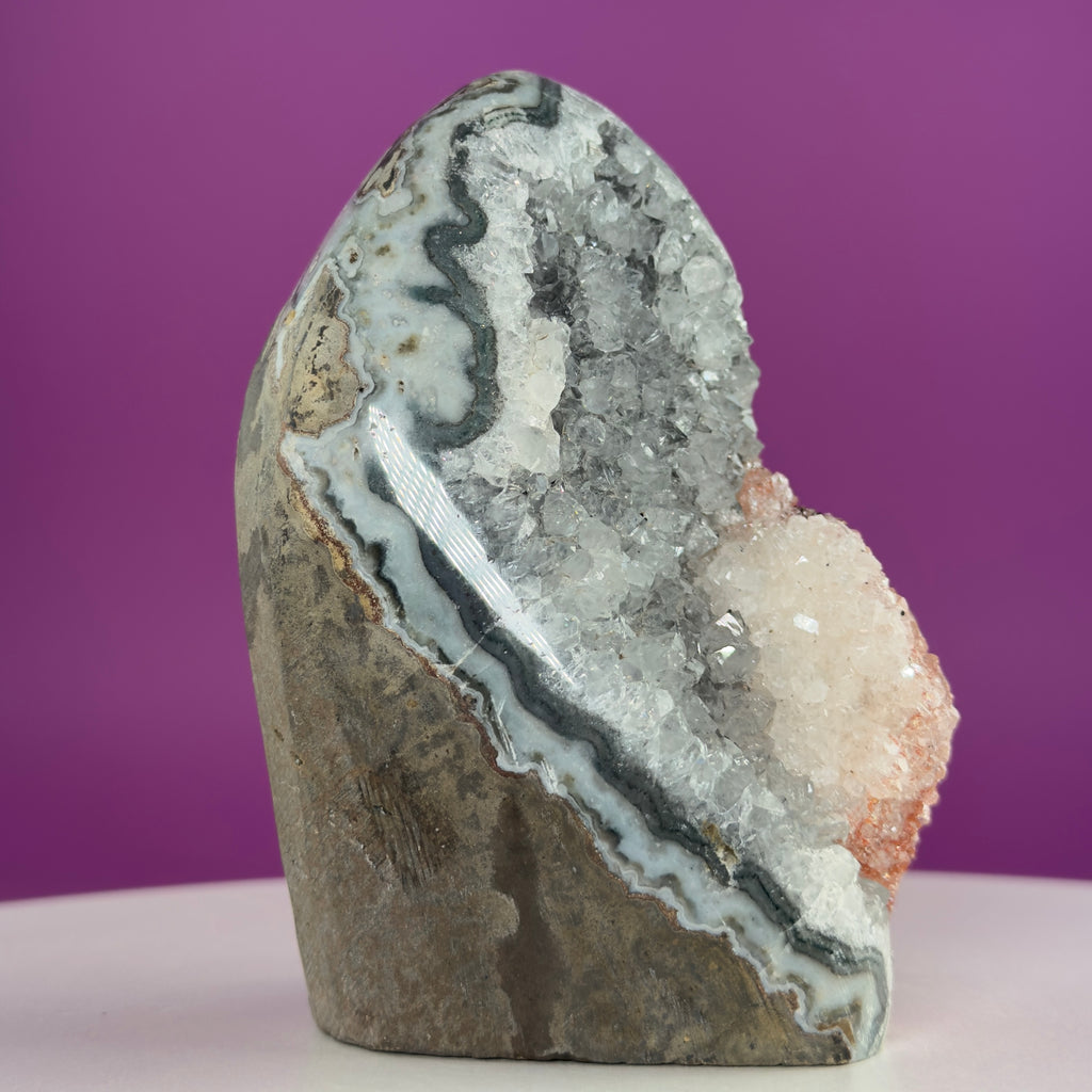 White Amethyst Druzy with Red Calcite from Uruguay – 837g Statement Crystal Specimen