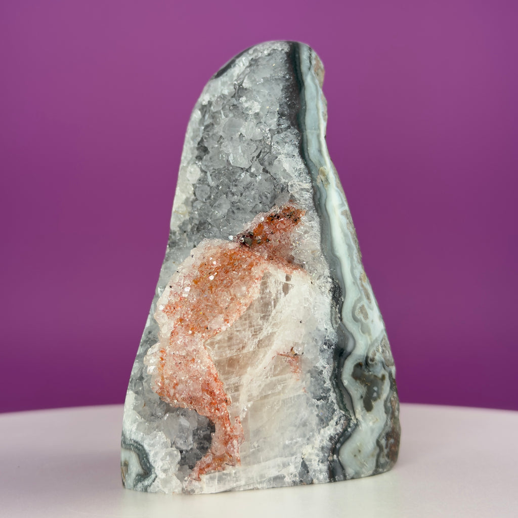White Amethyst Druzy with Red Calcite from Uruguay – 837g Statement Crystal Specimen