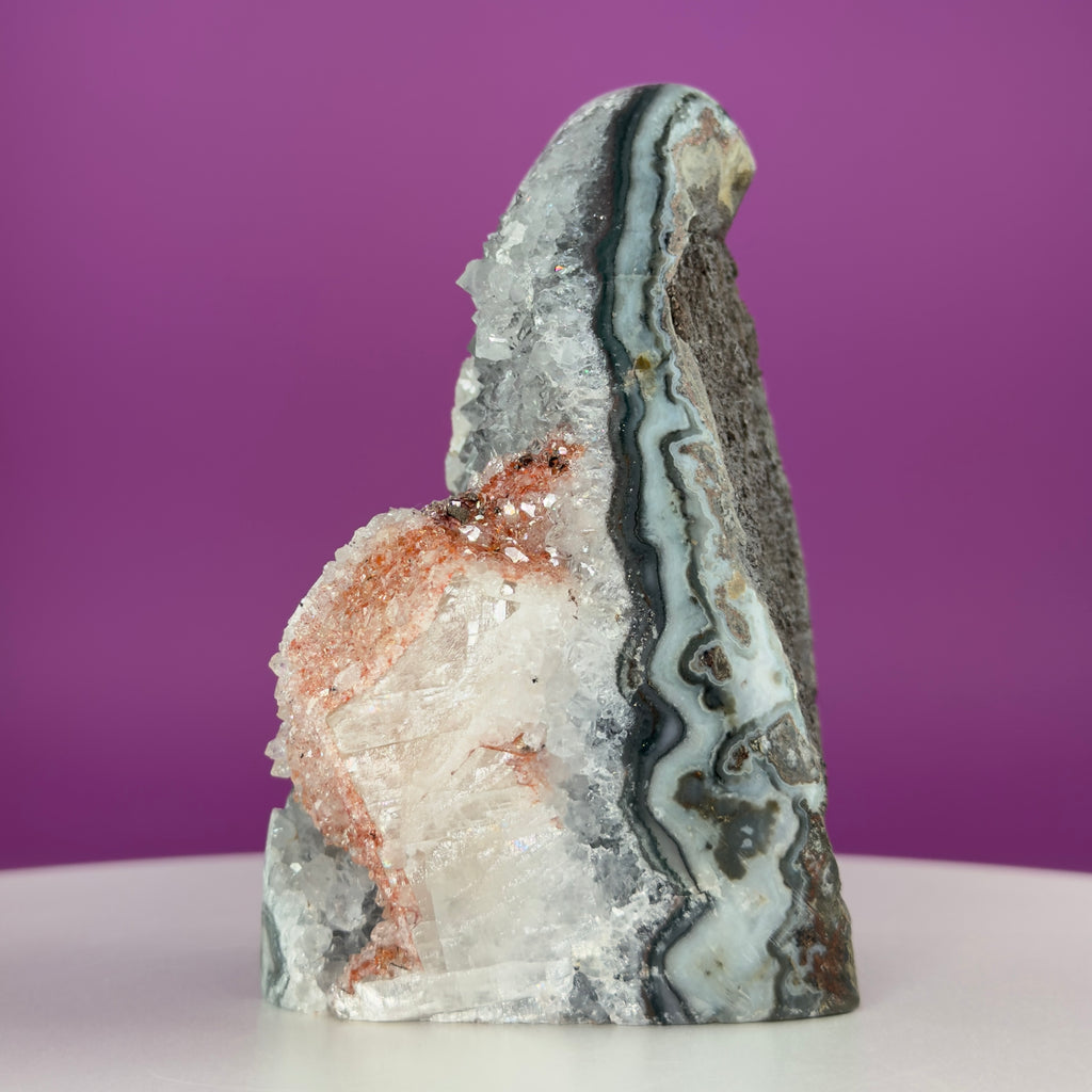 White Amethyst Druzy with Red Calcite from Uruguay – 837g Statement Crystal Specimen