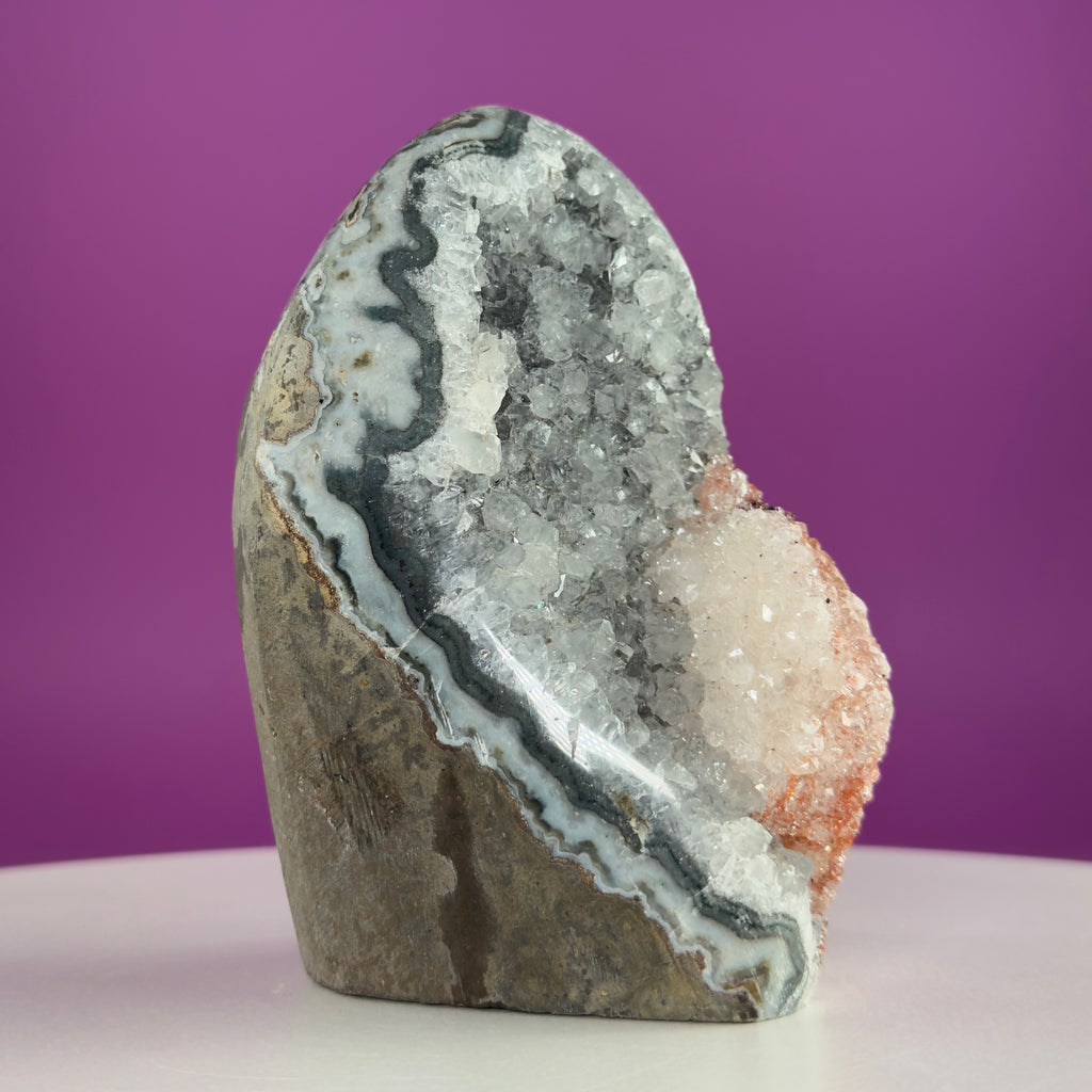 White Amethyst Druzy with Red Calcite from Uruguay – 837g Statement Crystal Specimen