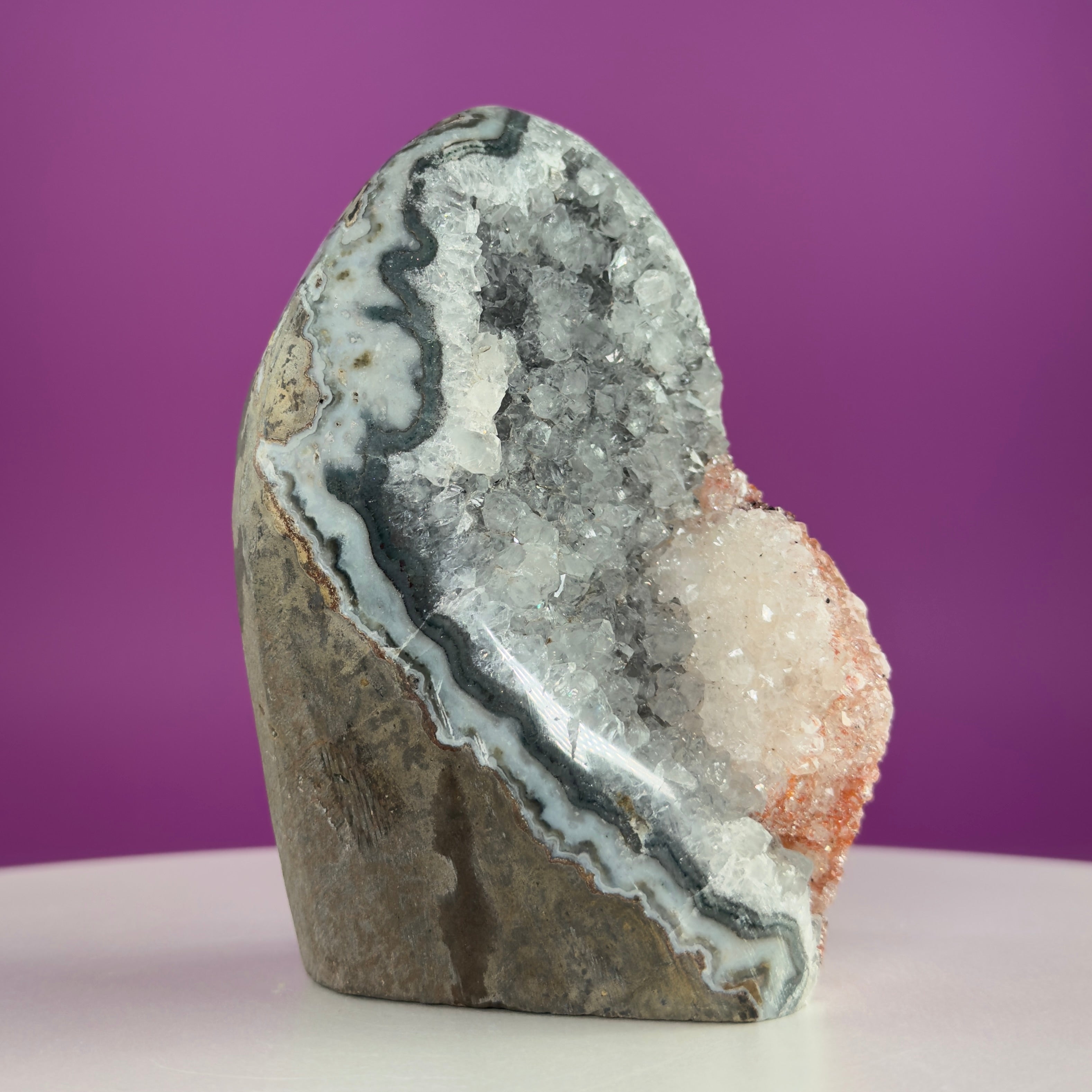 White Amethyst Druzy with Red Calcite from Uruguay – 837g Statement Crystal Specimen