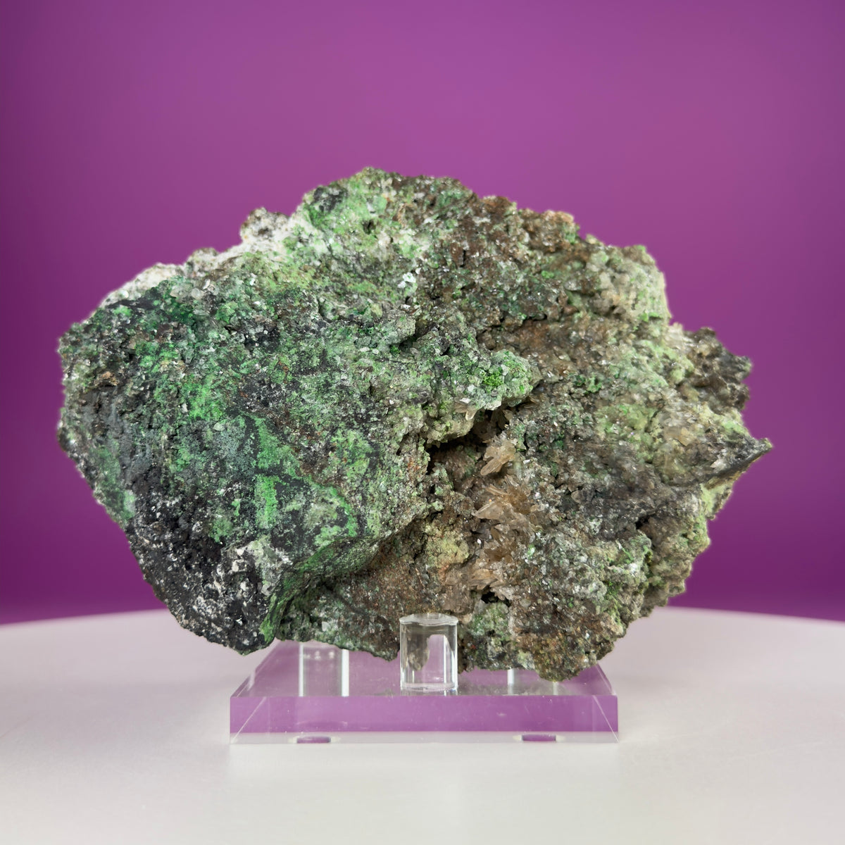Conichalcite Mineral Specimen from Mexico with Display Stand