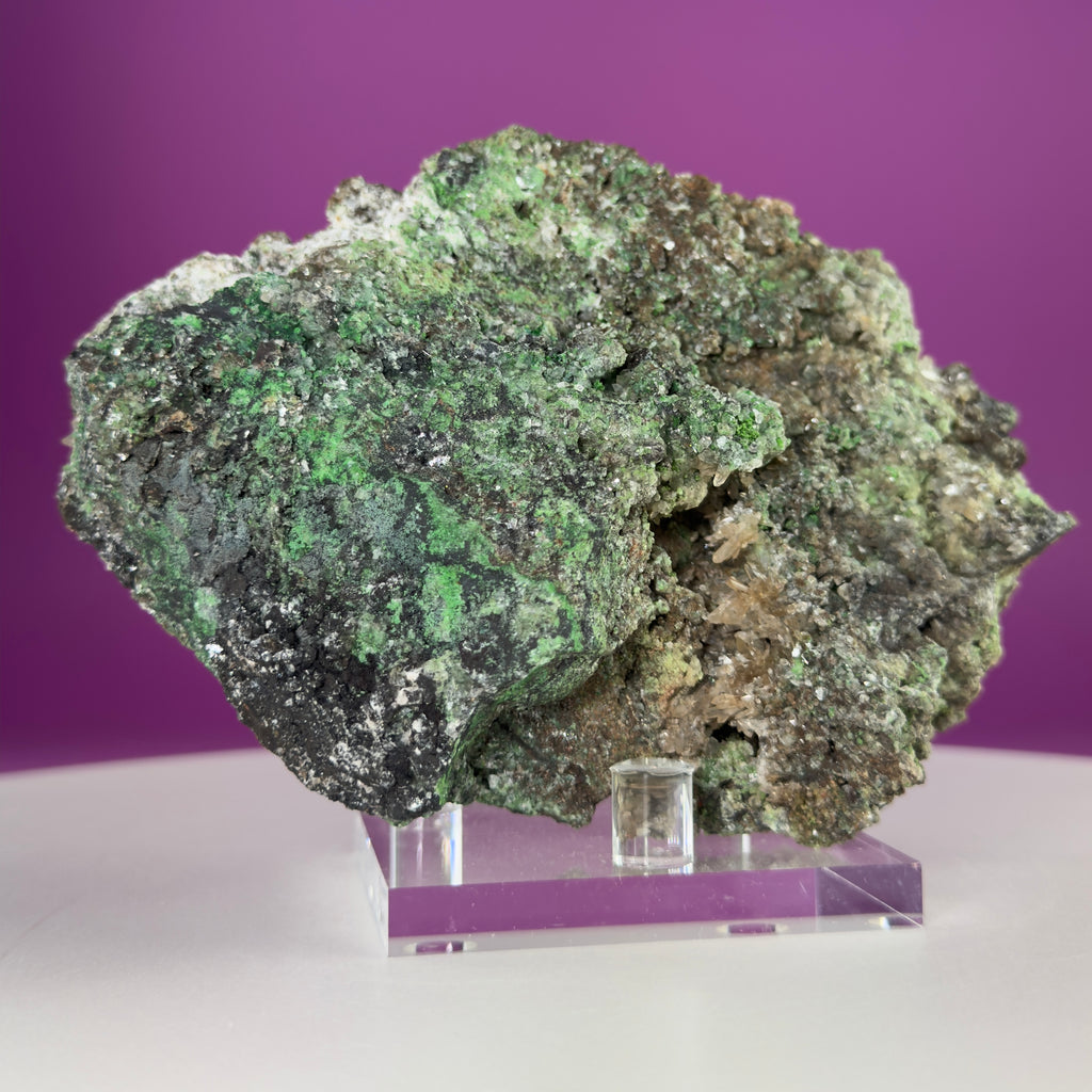 Conichalcite Mineral Specimen from Mexico with Display Stand
