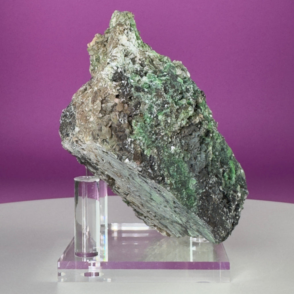 Conichalcite Mineral Specimen from Mexico with Display Stand