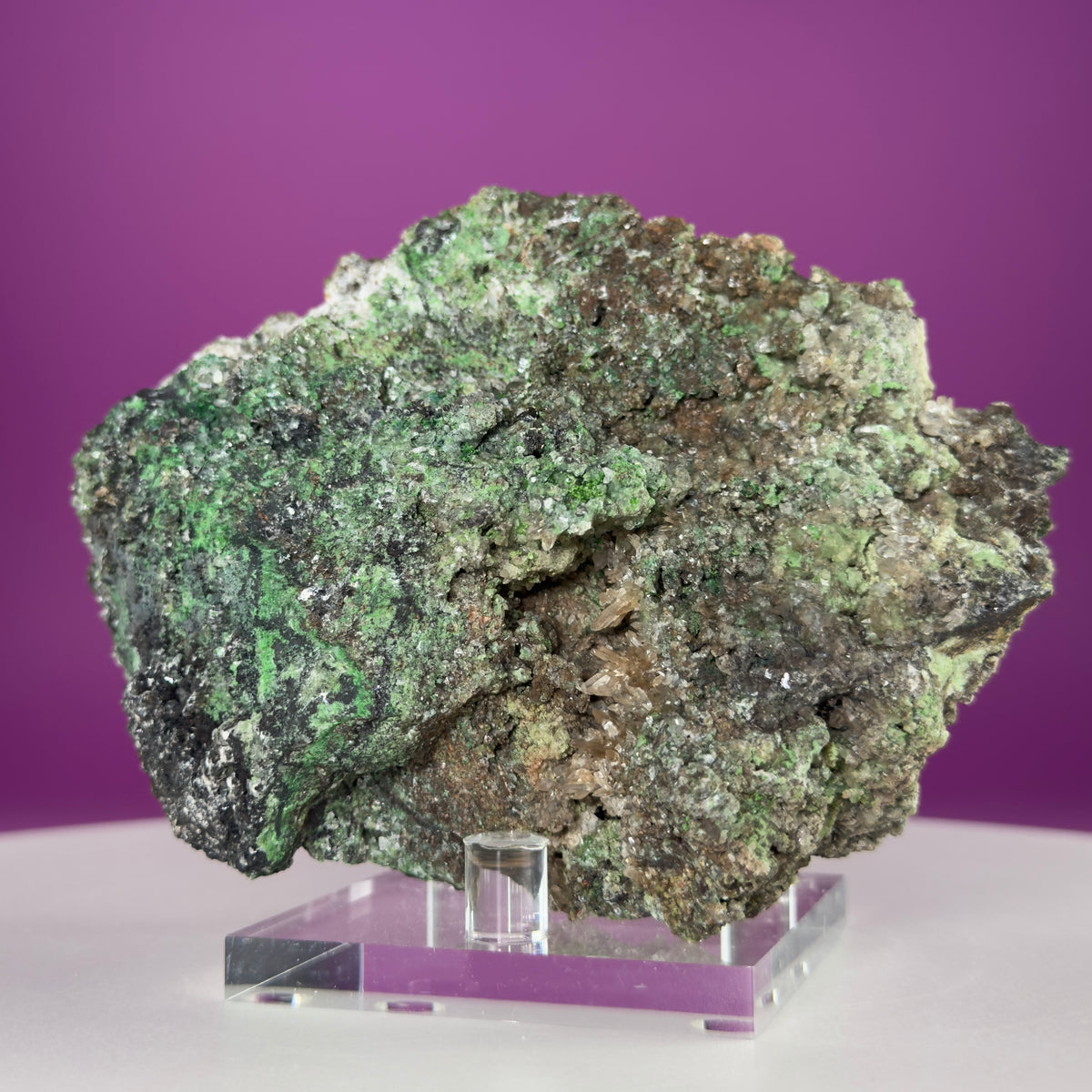 Conichalcite Mineral Specimen from Mexico with Display Stand