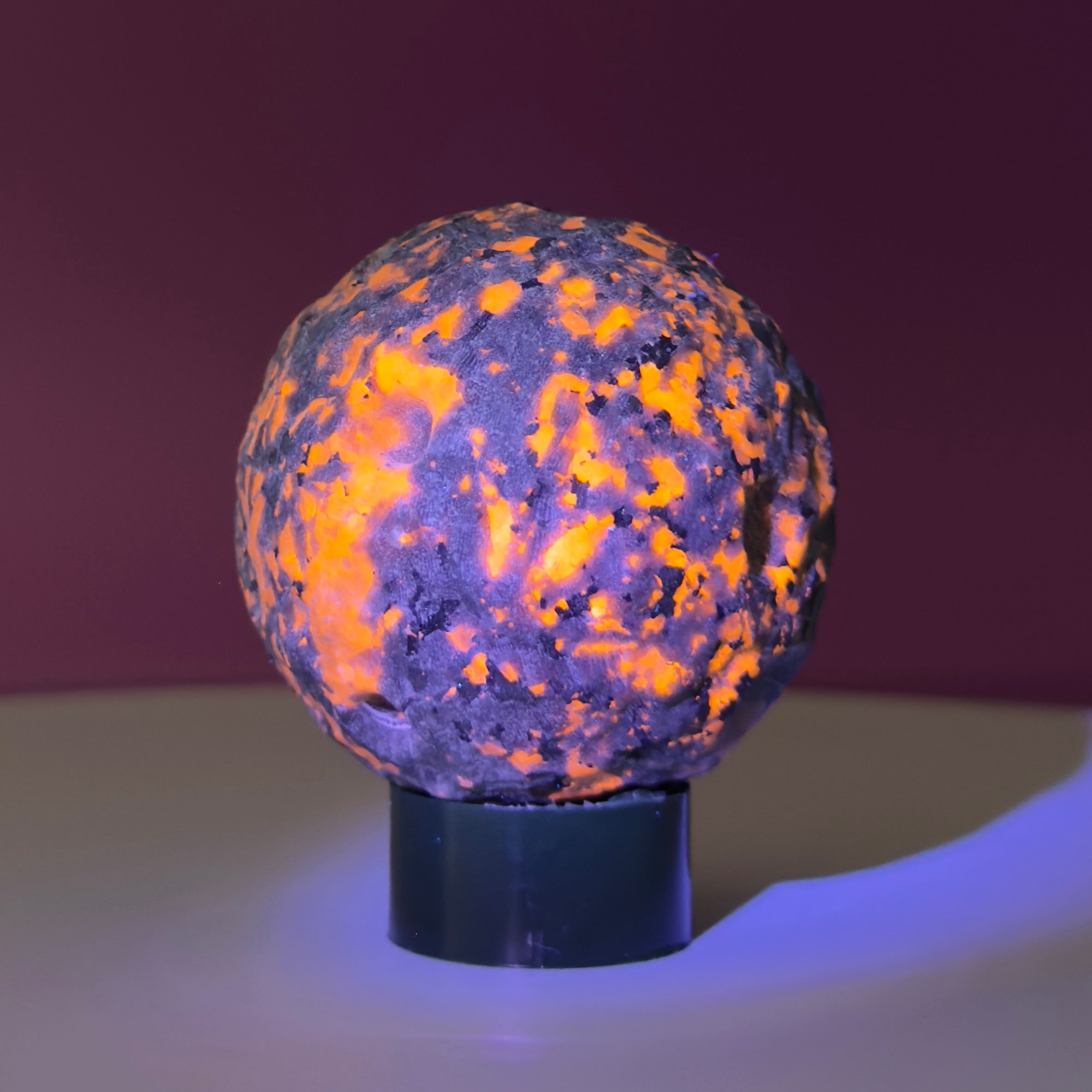 UV Reactive Yooperlite Moon Sphere with Stand