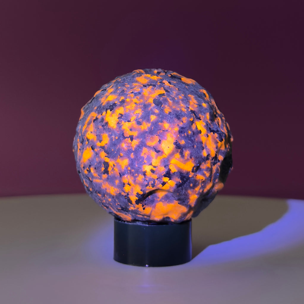 UV Reactive Yooperlite Moon Sphere with Stand