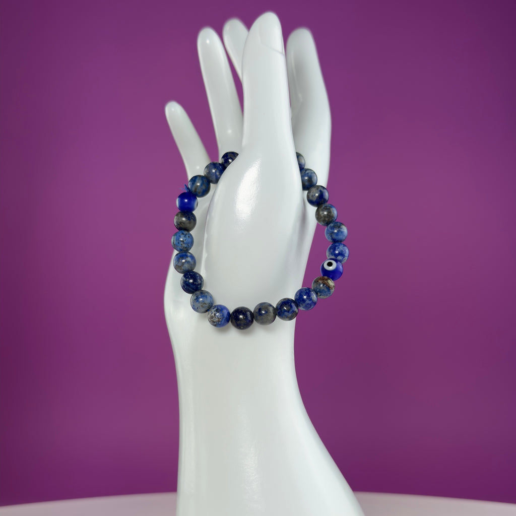 Lapis Lazuli Evil Eye Bracelet – 8mm Beads, Size 6