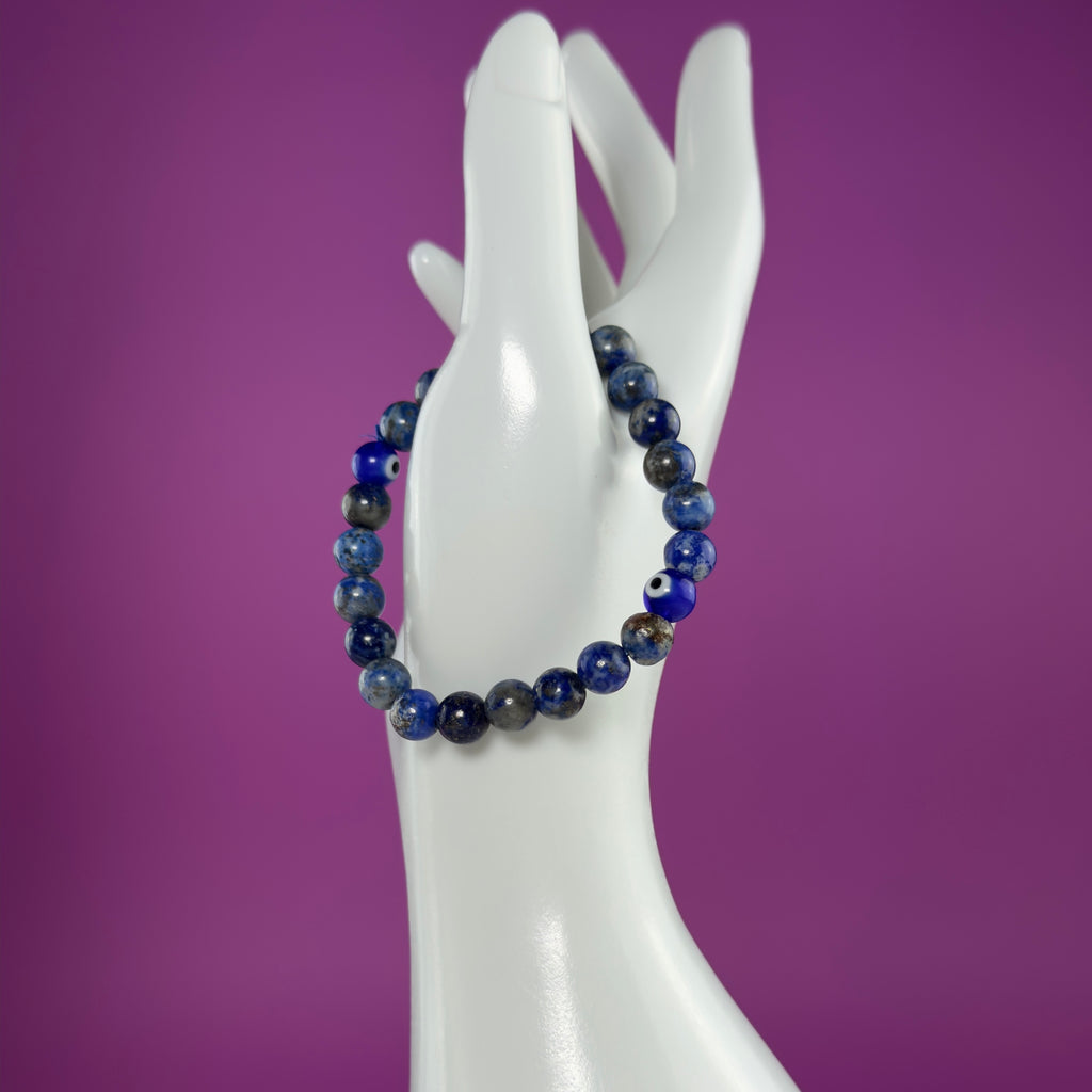Lapis Lazuli Evil Eye Bracelet – 8mm Beads, Size 6