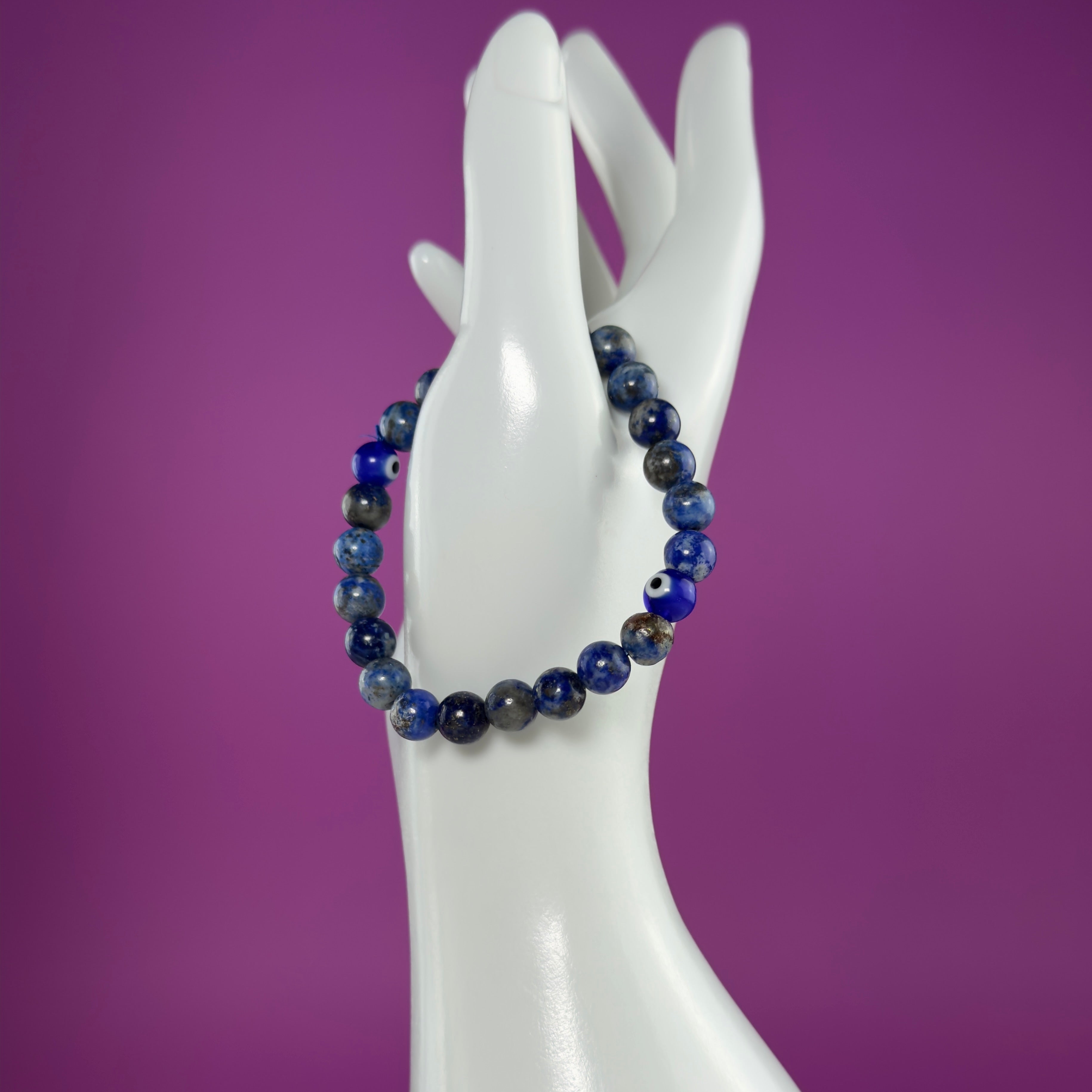 Lapis Lazuli Evil Eye Bracelet – 8mm Beads, Size 6