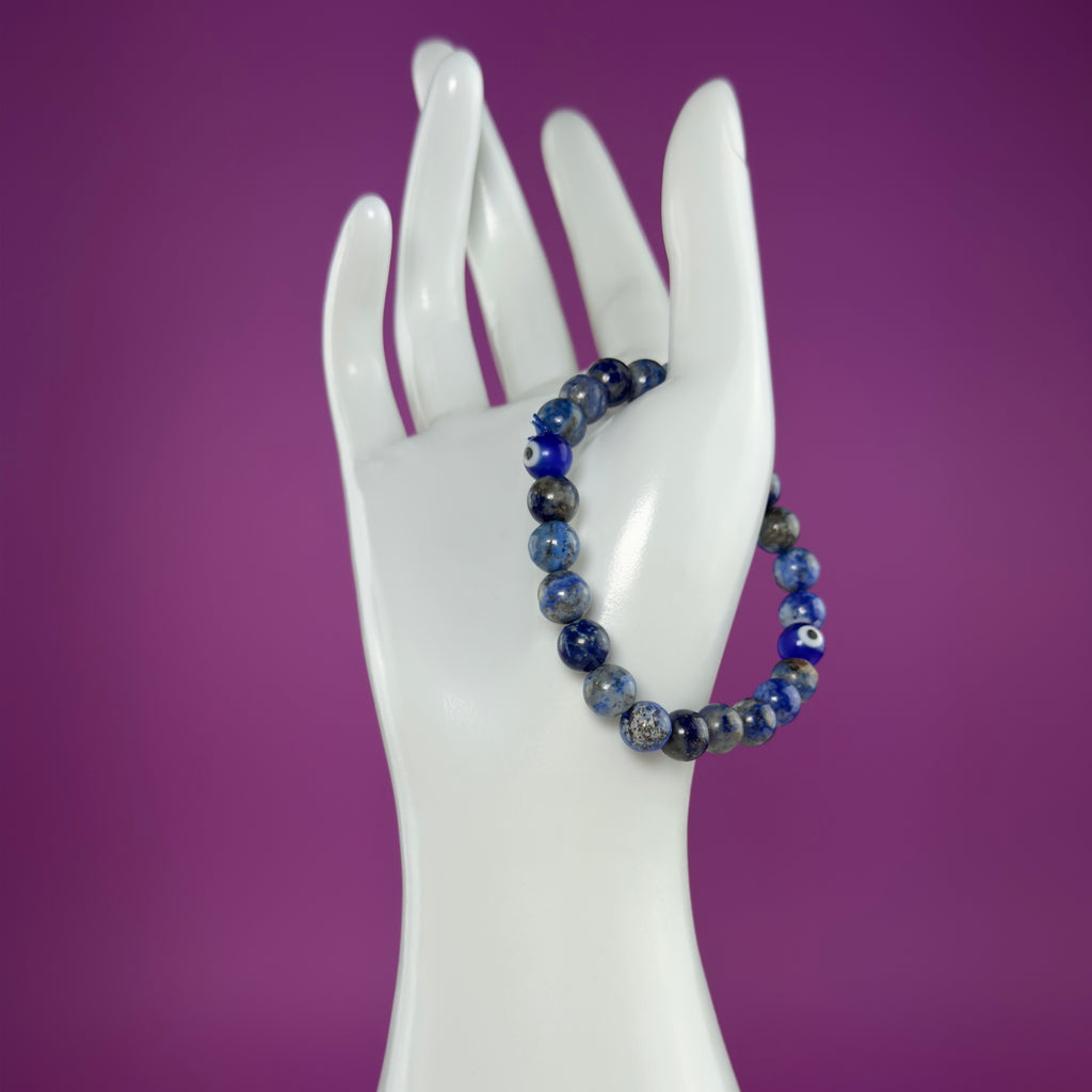 Lapis Lazuli Evil Eye Bracelet – 8mm Beads, Size 6