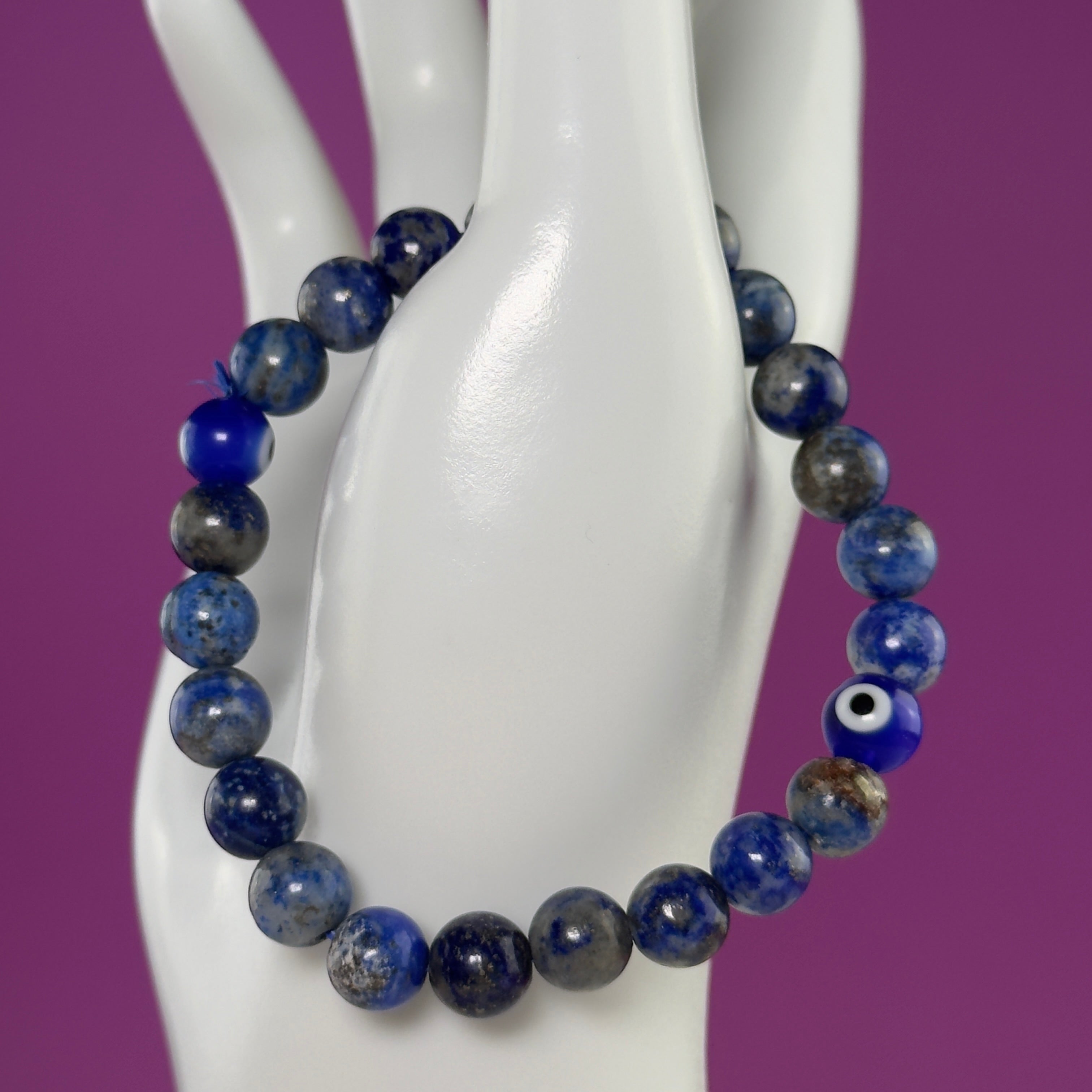 Lapis Lazuli Evil Eye Bracelet – 8mm Beads, Size 6