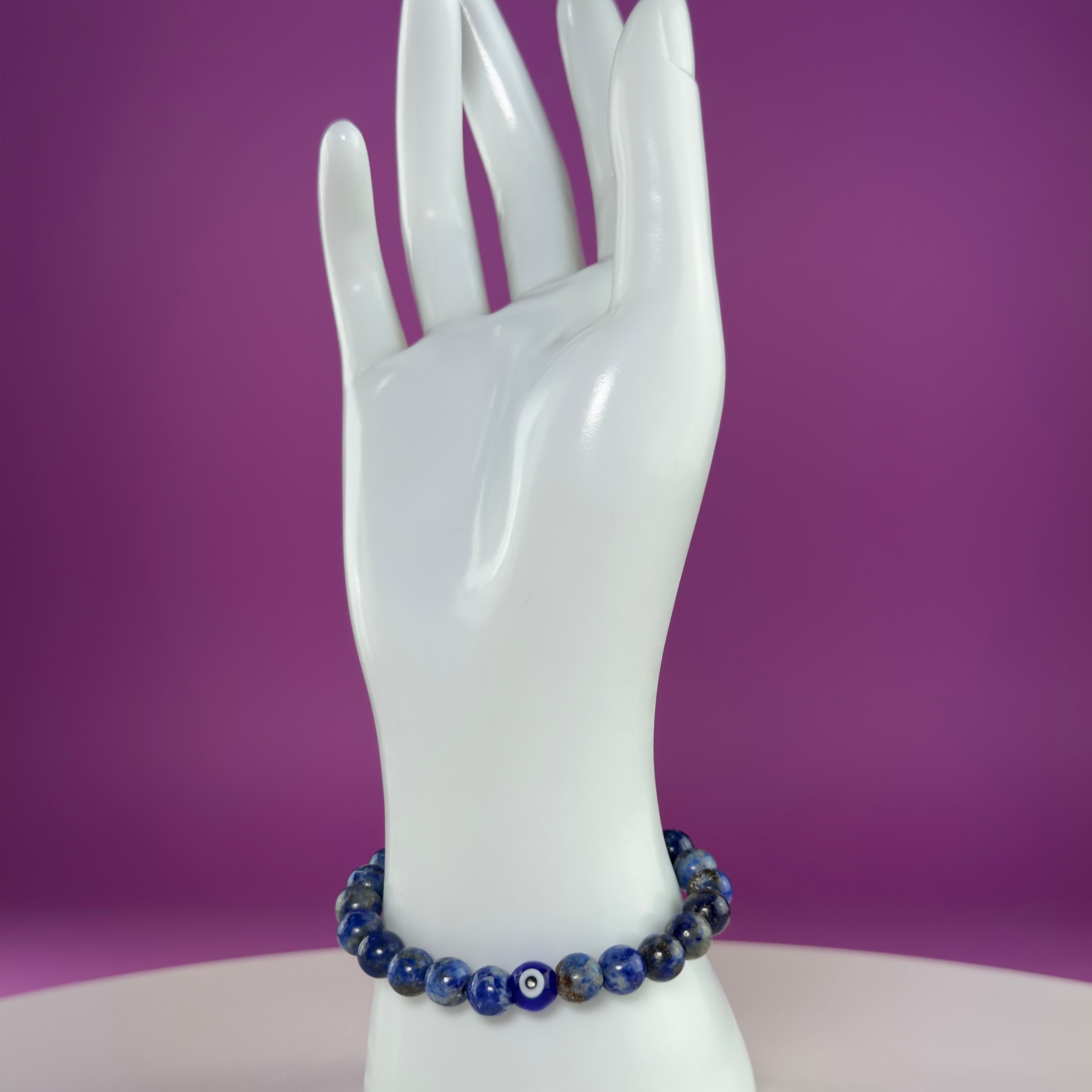 Lapis Lazuli Evil Eye Bracelet – 8mm Beads, Size 6