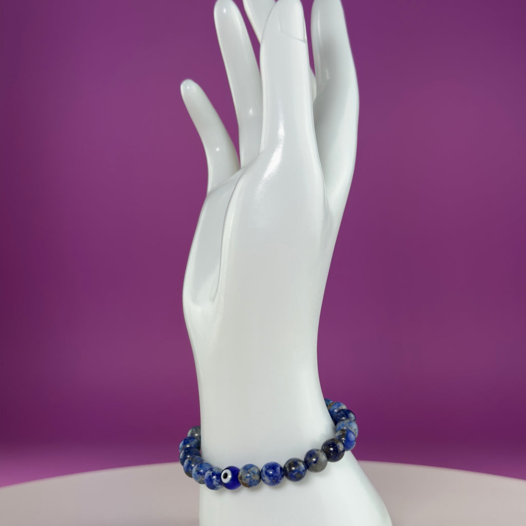 Lapis Lazuli Evil Eye Bracelet – 8mm Beads, Size 6