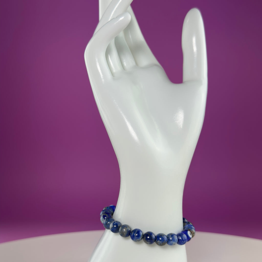 Lapis Lazuli Evil Eye Bracelet – 8mm Beads, Size 6