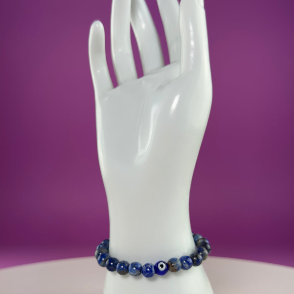 Lapis Lazuli Evil Eye Bracelet – 8mm Beads, Size 6