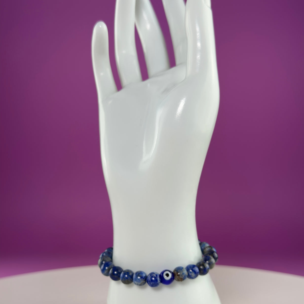 Lapis Lazuli Evil Eye Bracelet – 8mm Beads, Size 6