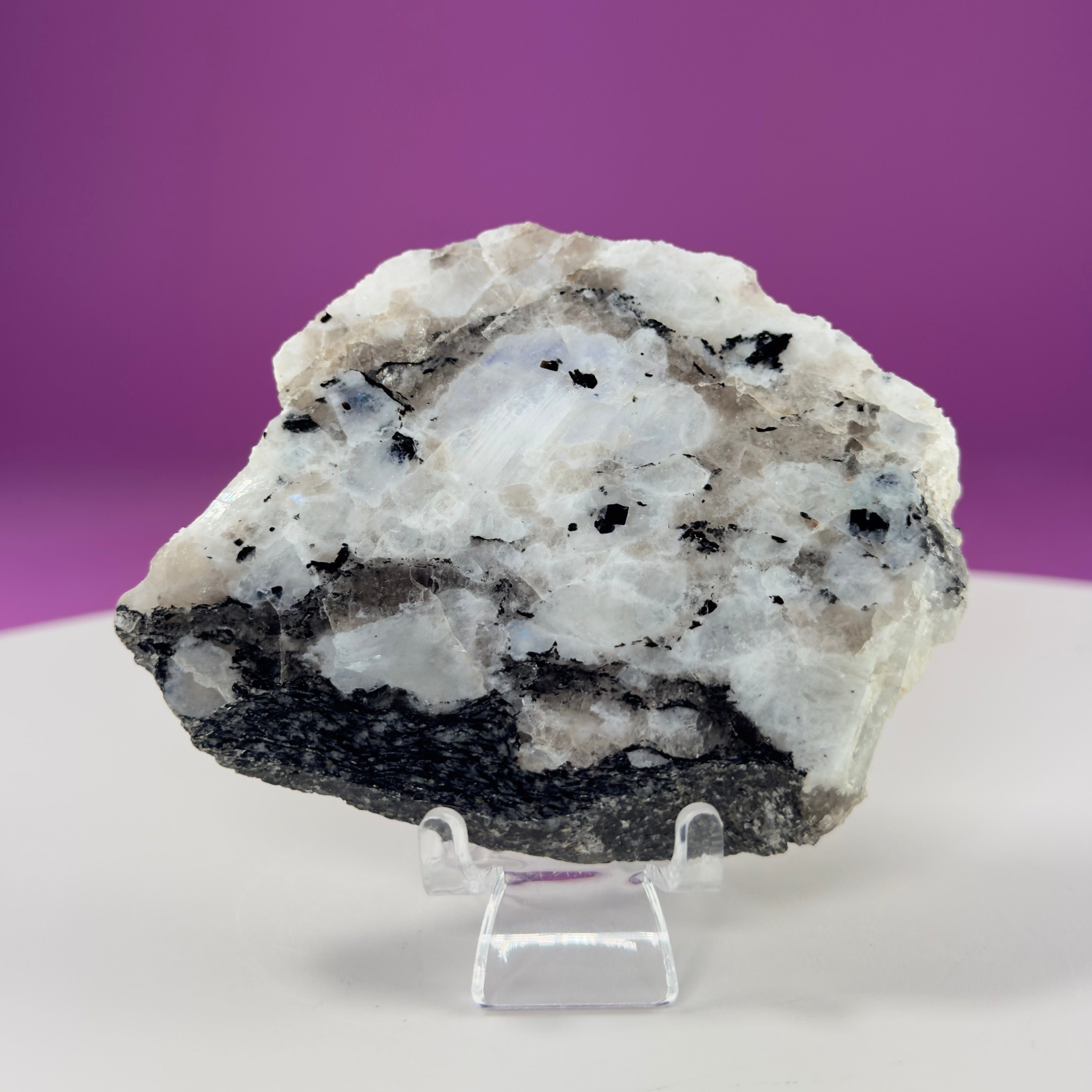 Rainbow Moonstone Slice with Acrylic Display Stand