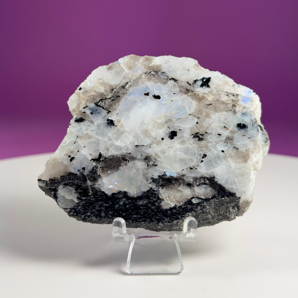 Rainbow Moonstone Slice with Acrylic Display Stand