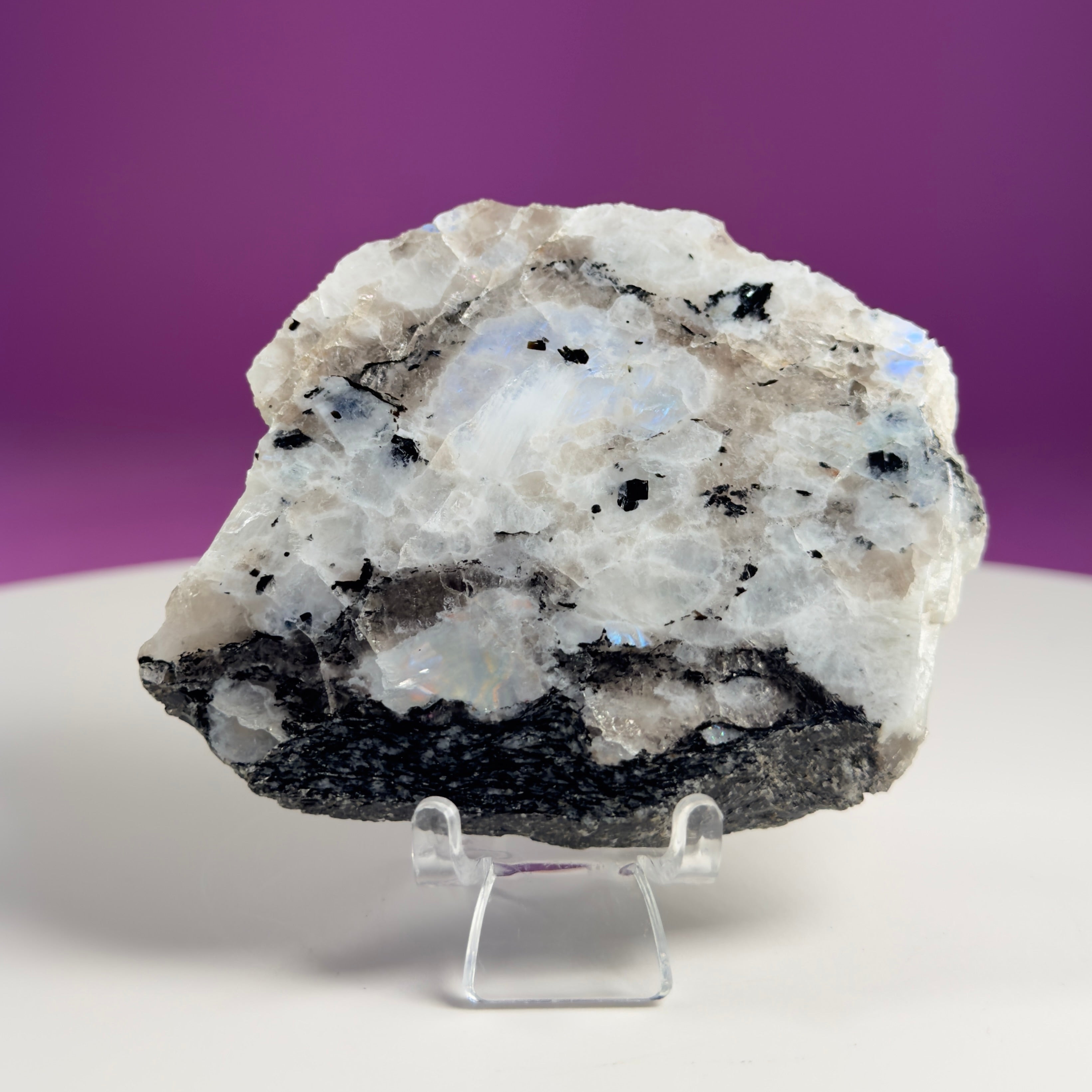 Rainbow Moonstone Slice with Acrylic Display Stand