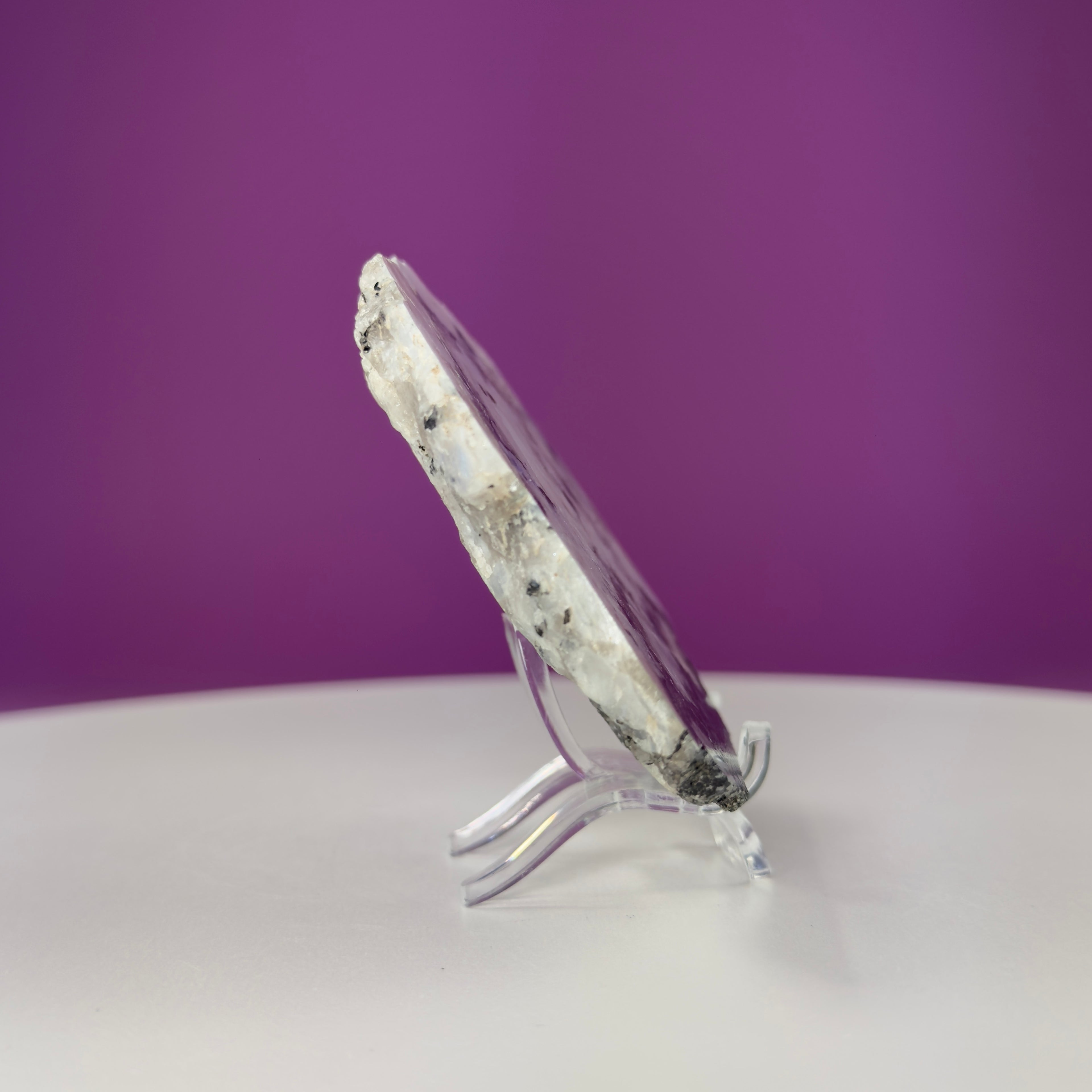 Rainbow Moonstone Slice with Acrylic Display Stand