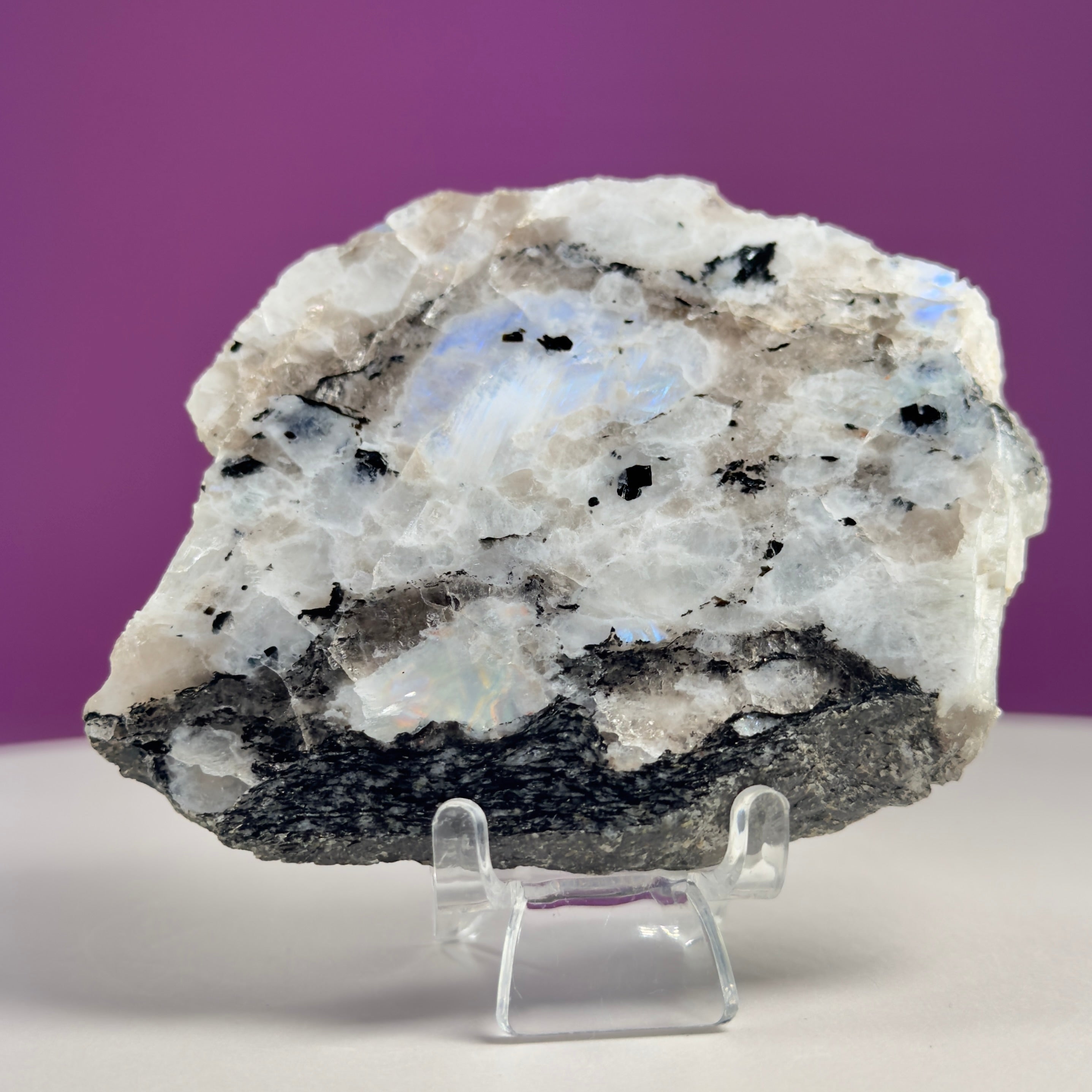 Rainbow Moonstone Slice with Acrylic Display Stand