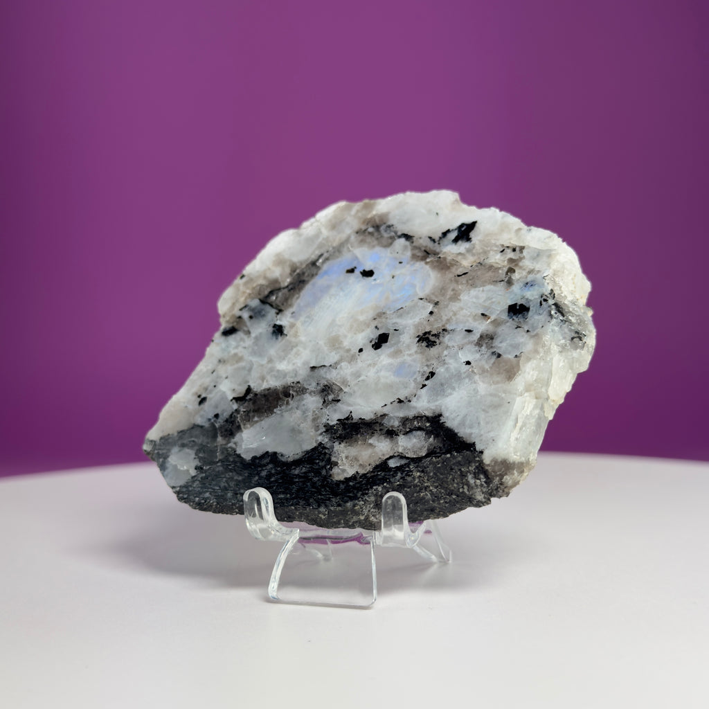 Rainbow Moonstone Slice with Acrylic Display Stand