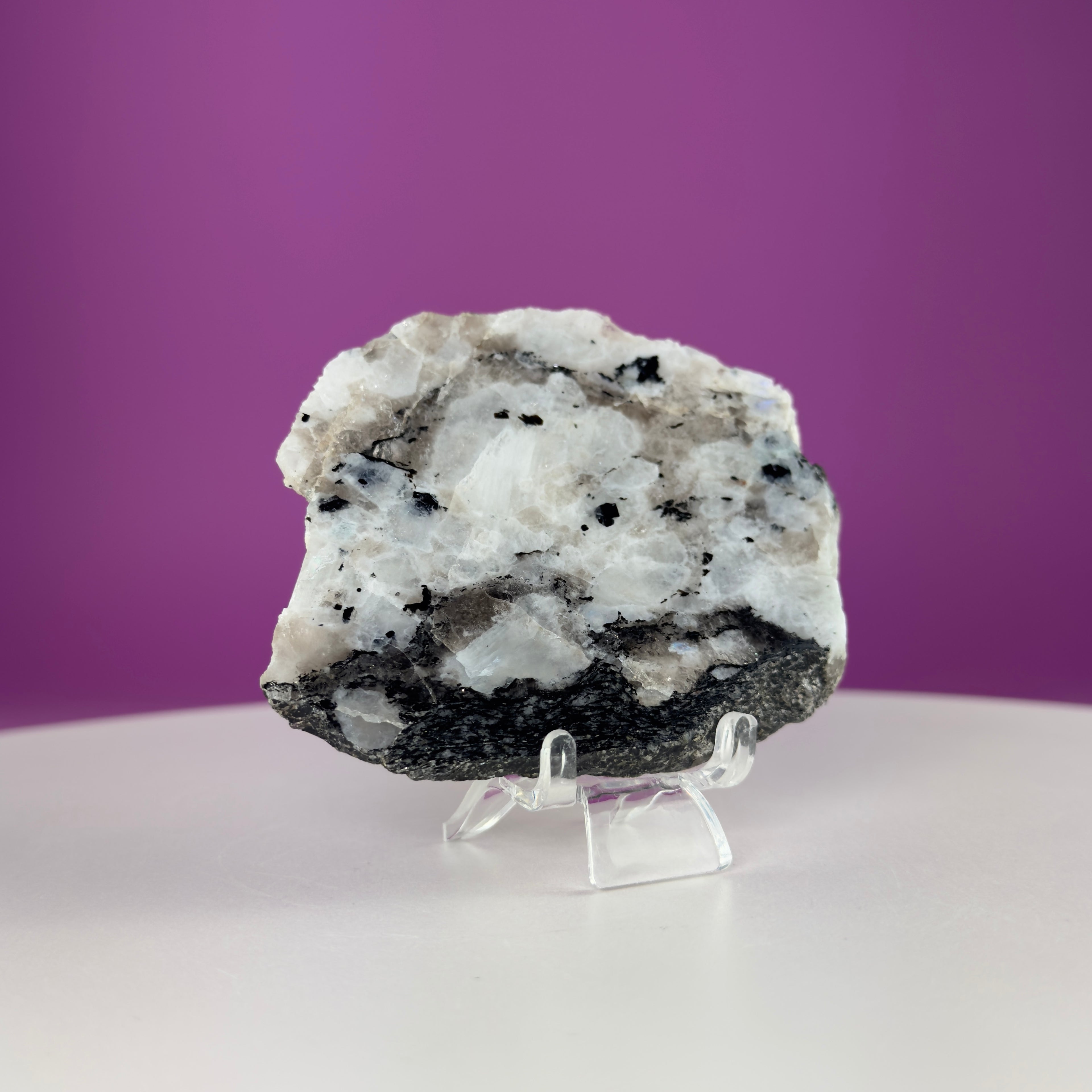Rainbow Moonstone Slice with Acrylic Display Stand