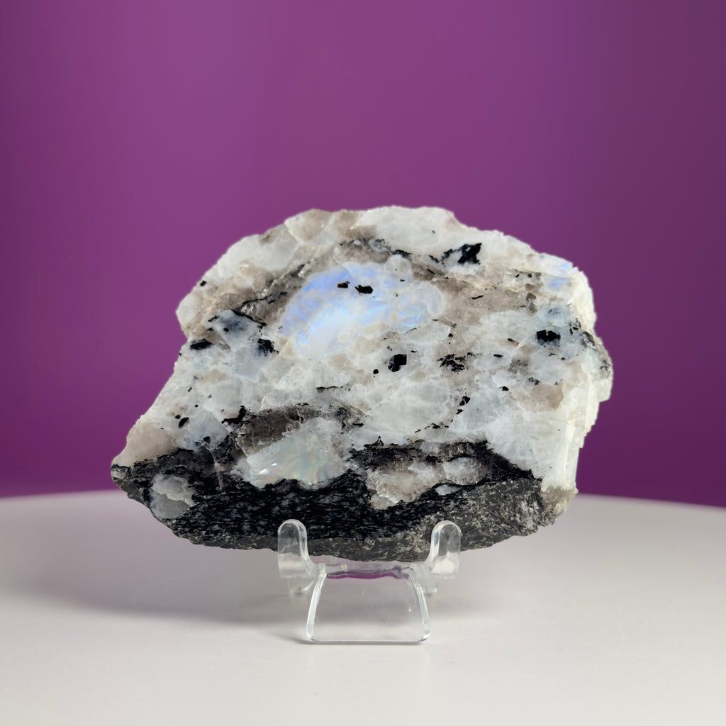 Rainbow Moonstone Slice with Acrylic Display Stand
