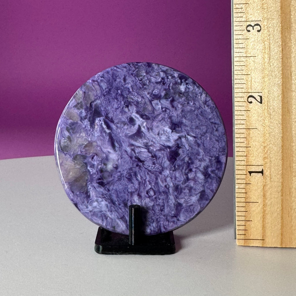 Charoite Disc with Stand | Russian Charoite | Purple Crystal – 43g