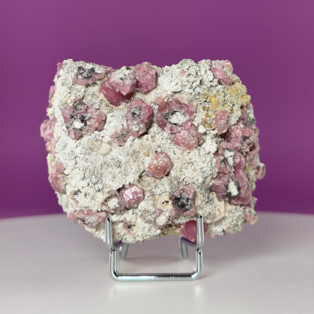 Pink Garnet Specimen from Mexico with Silver Stand