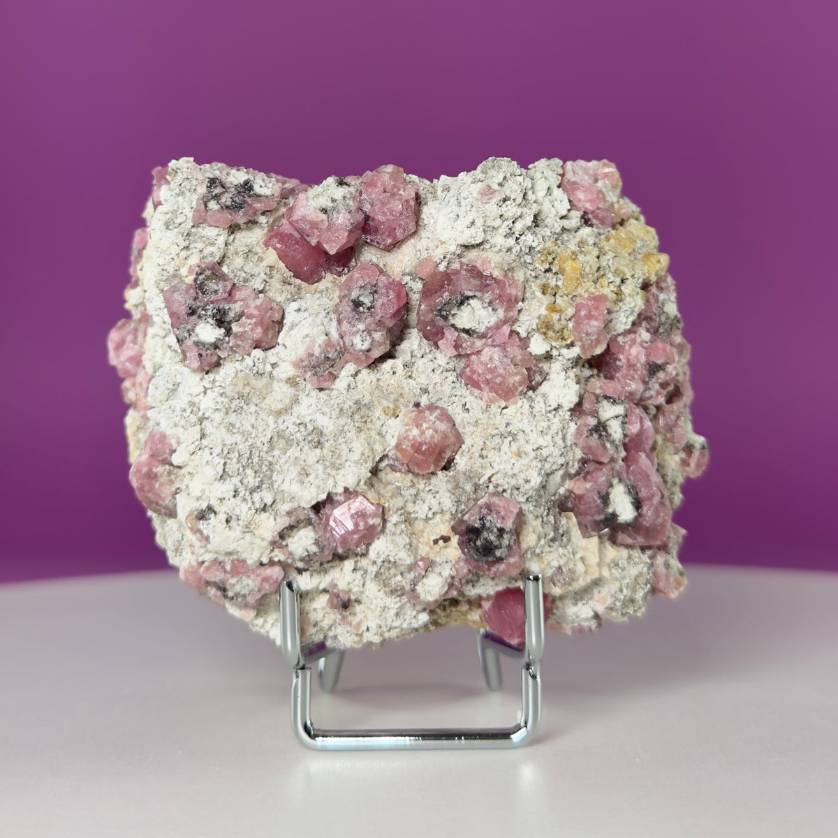 Pink Garnet Specimen from Mexico with Silver Stand
