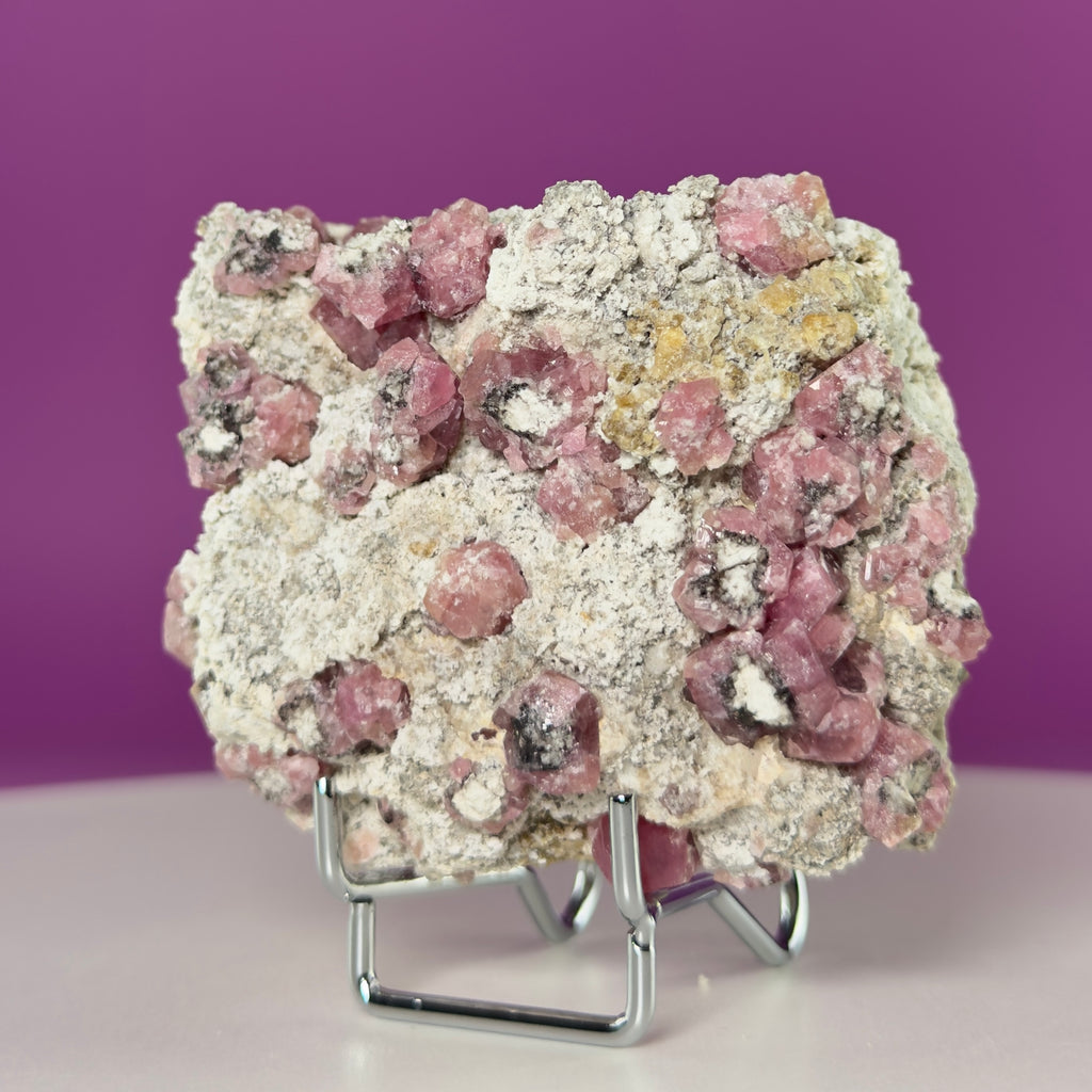 Pink Garnet Specimen from Mexico with Silver Stand