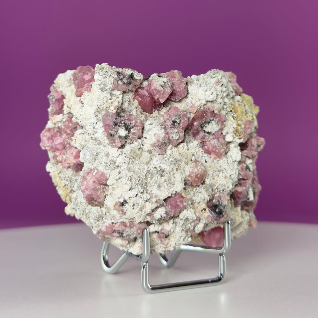 Pink Garnet Specimen from Mexico with Silver Stand