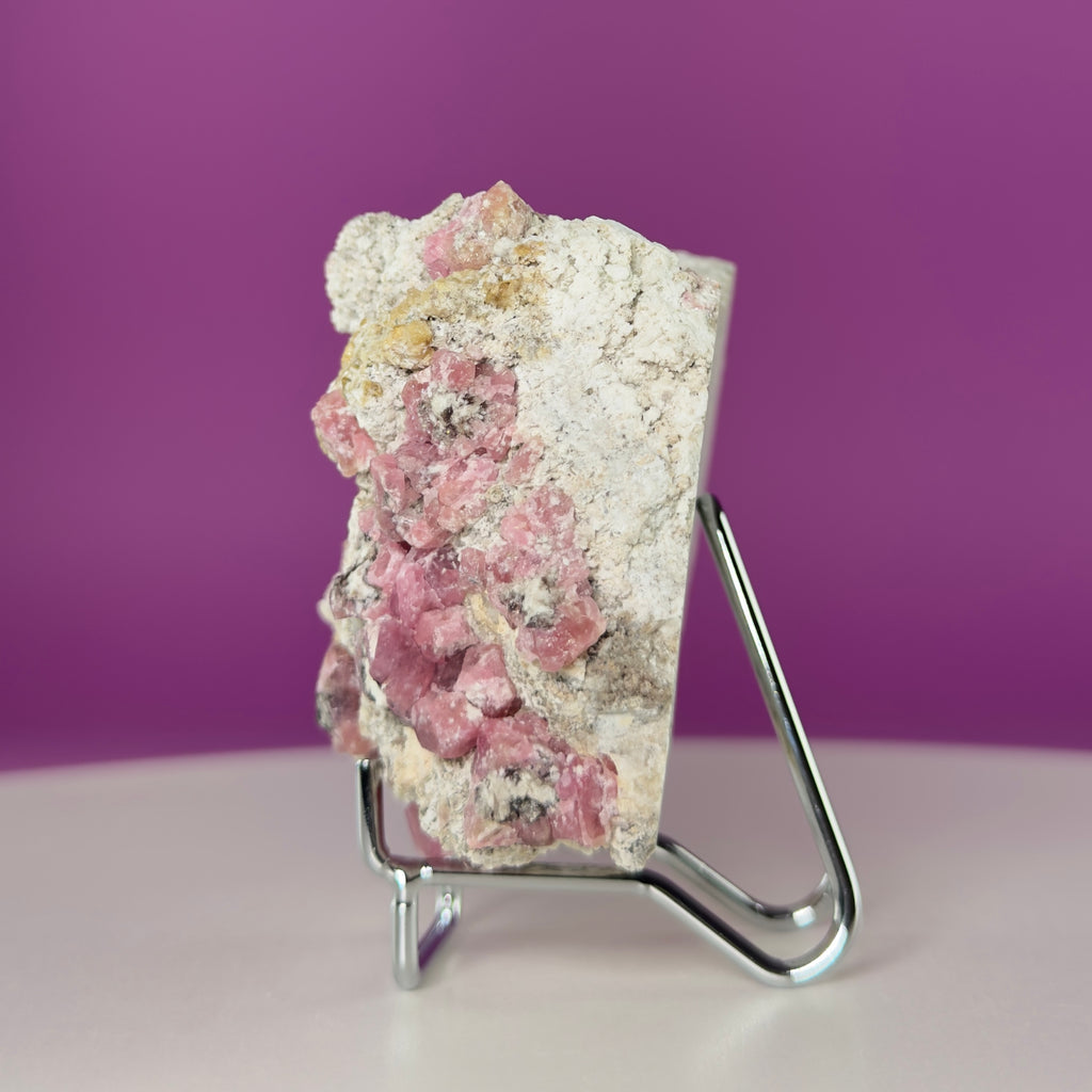 Pink Garnet Specimen from Mexico with Silver Stand