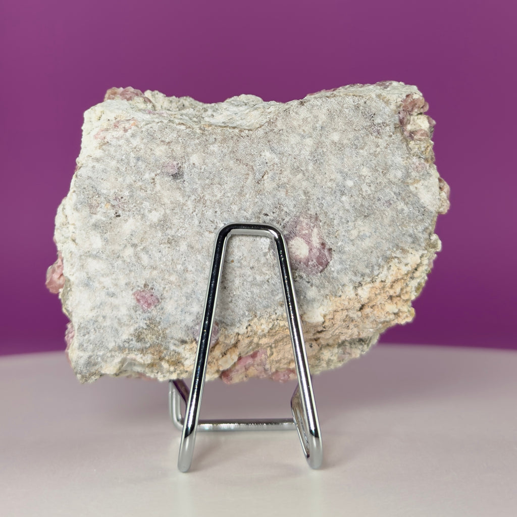 Pink Garnet Specimen from Mexico with Silver Stand